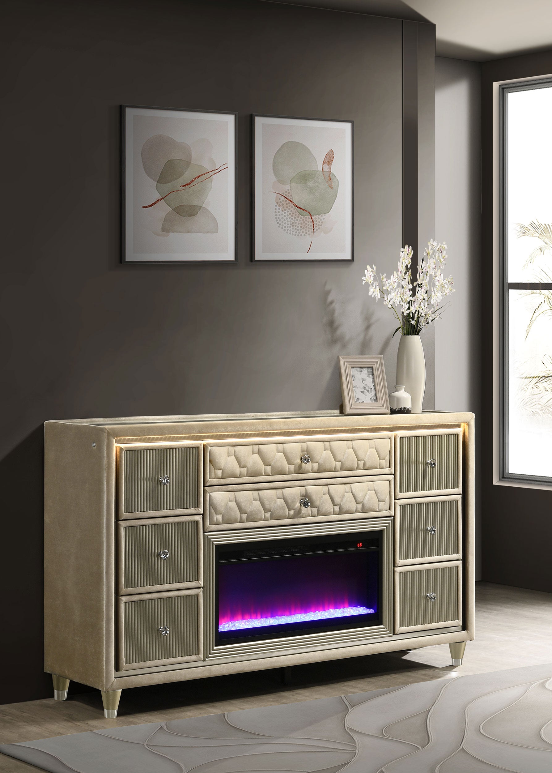 Lorient LED Dresser with Flame Visualizer - Luxury Home Furniture (MI)