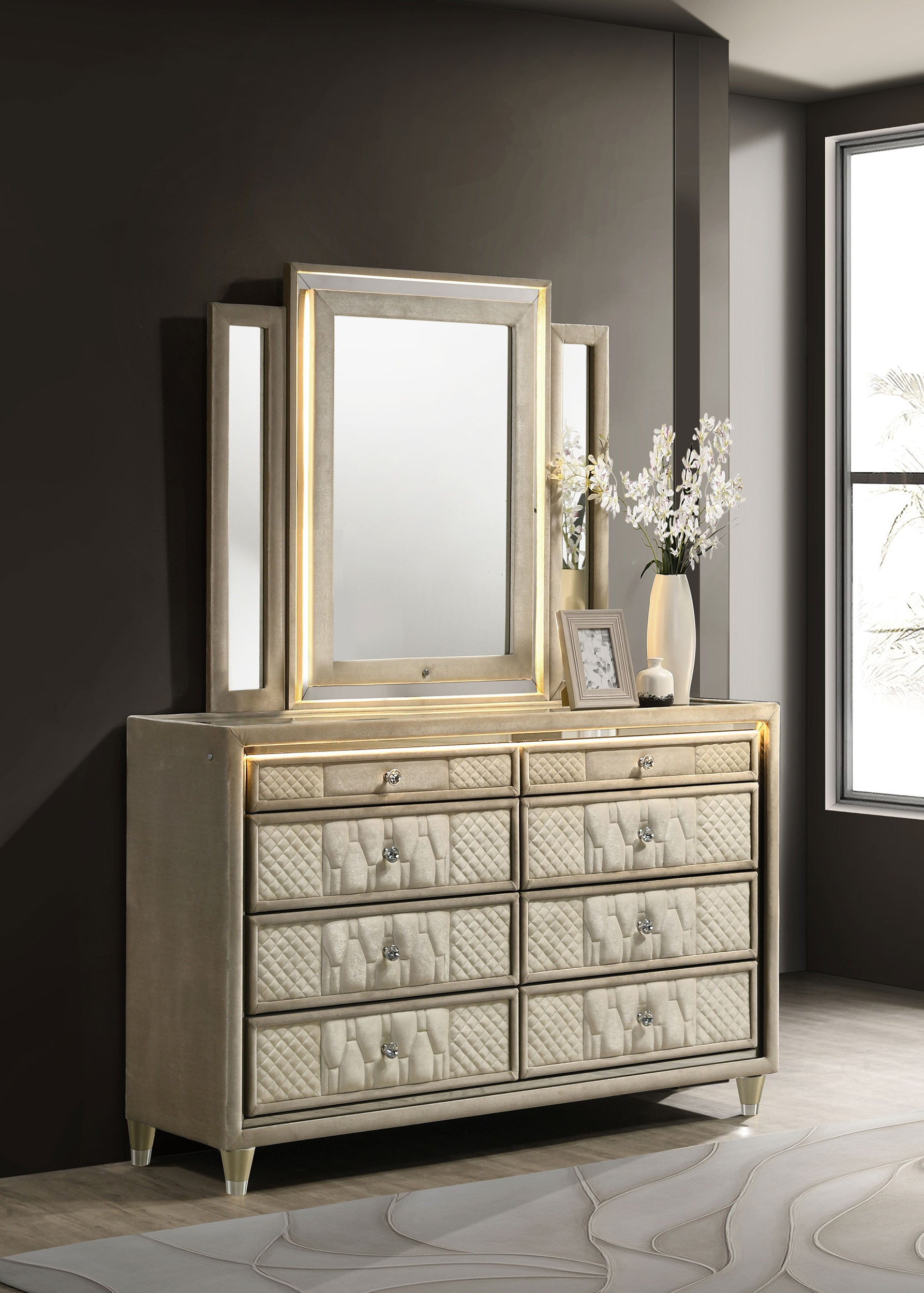 Lorient LED Dresser with LED Mirror - Luxury Home Furniture (MI)