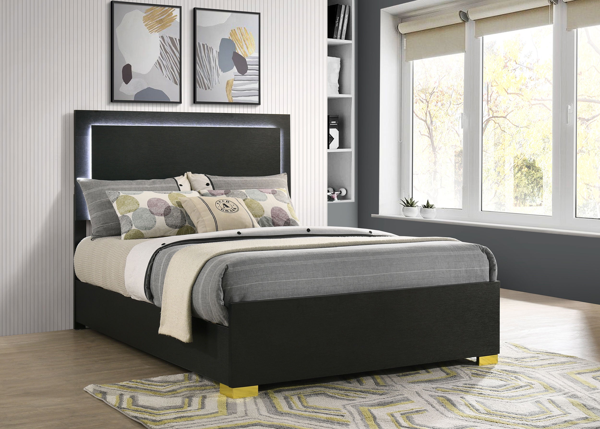 Marceline Panel Bed with LED Lighting - Luxury Home Furniture (MI)