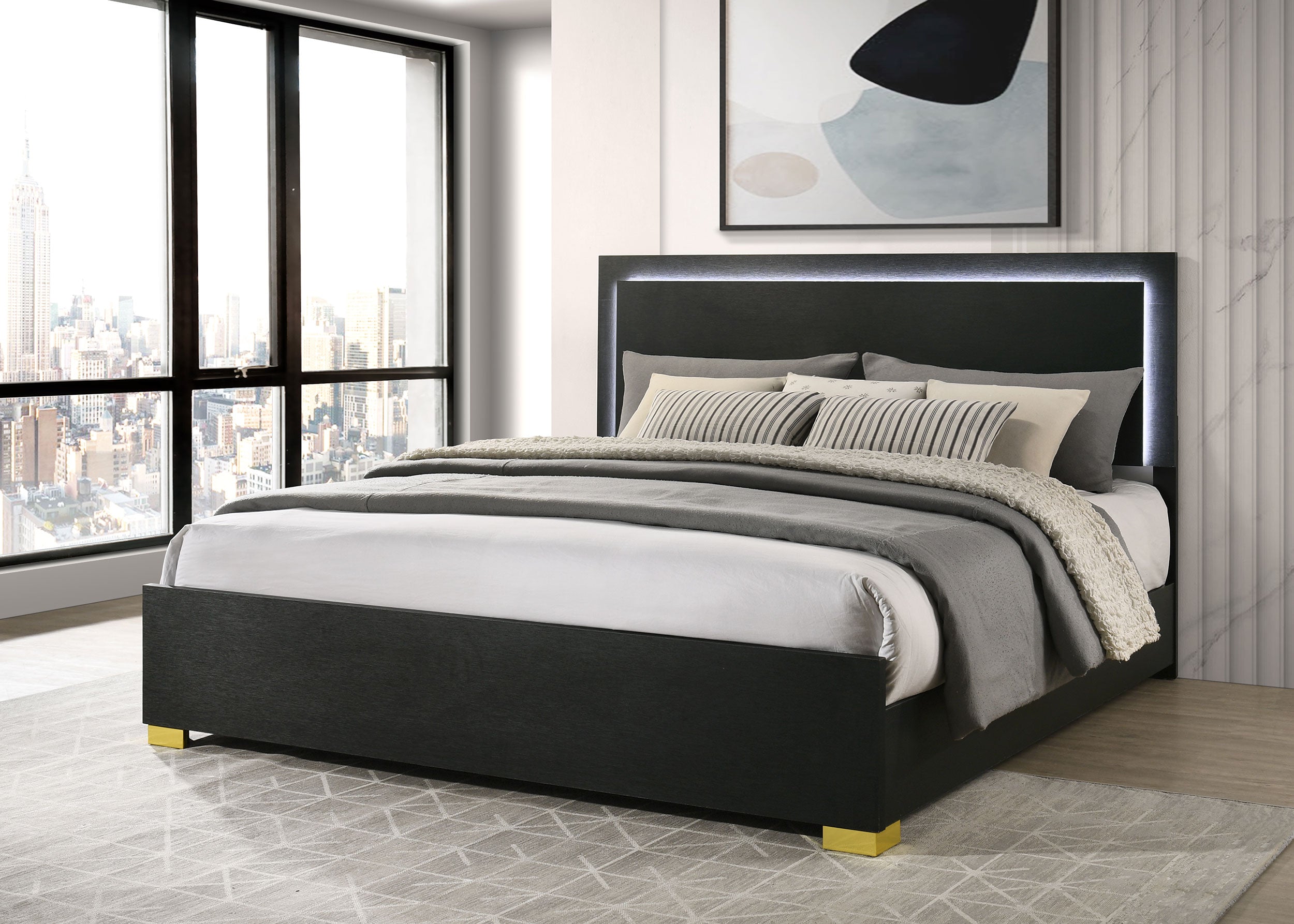 Marceline Panel Bed with LED Lighting - Luxury Home Furniture (MI)