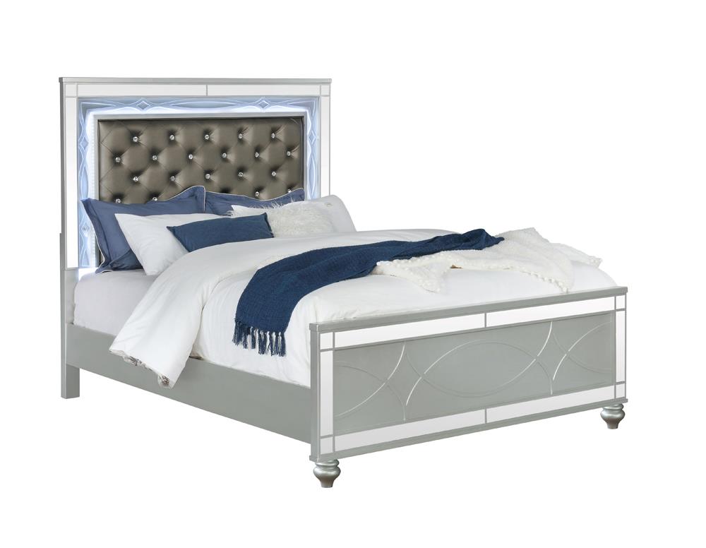 Gunnison California King, E.King, & Queen Panel Bed with LED Lighting Silver Metallic - Luxury Home Furniture (MI)