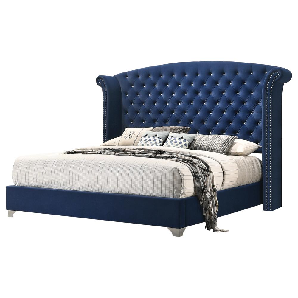 Melody California King, Eastren King, Queen Wingback Upholstered Bed Pacific Blue & Grey - Luxury Home Furniture (MI)