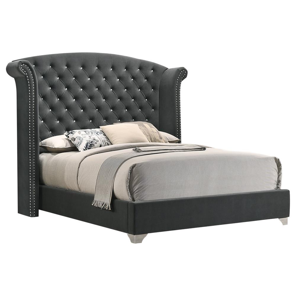 Melody California King, Eastren King, Queen Wingback Upholstered Bed Pacific Blue & Grey - Luxury Home Furniture (MI)