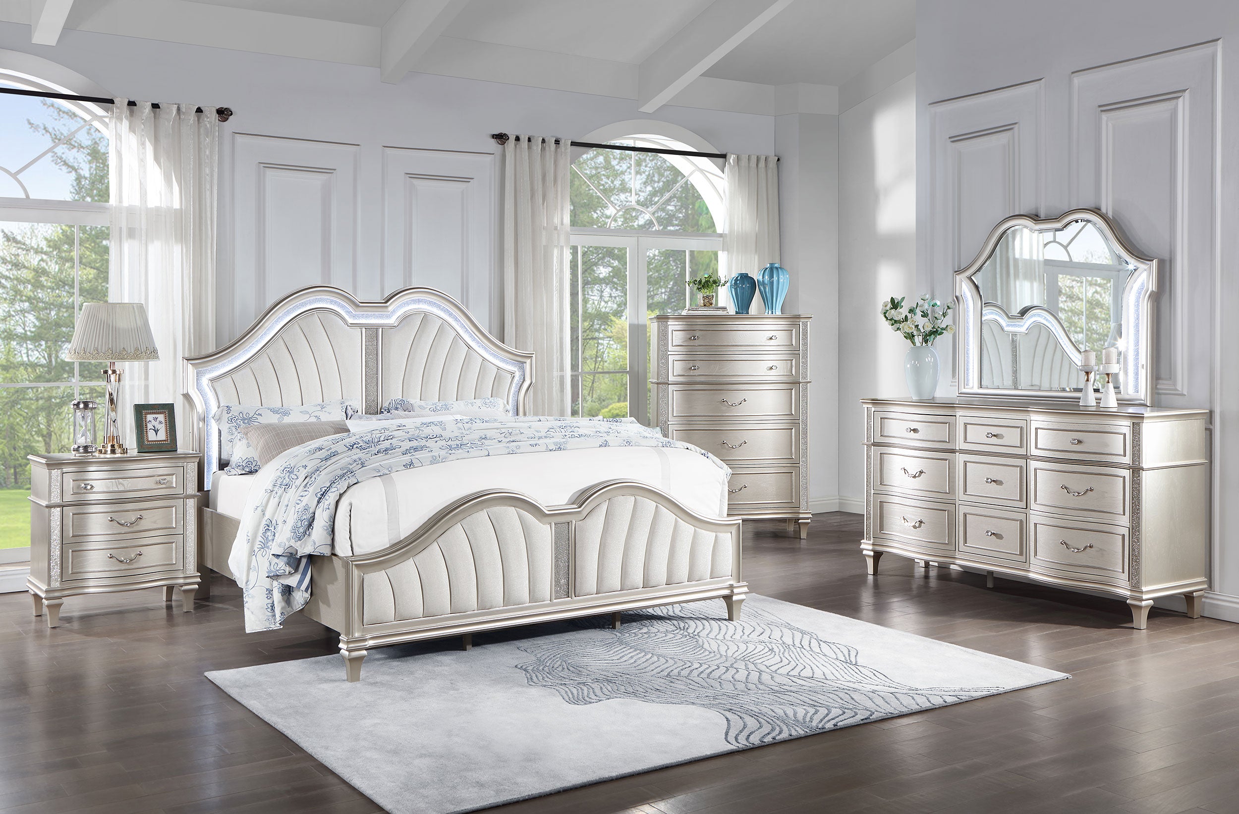 Evangeline Panel Bed with LED Lighting - Luxury Home Furniture (MI)
