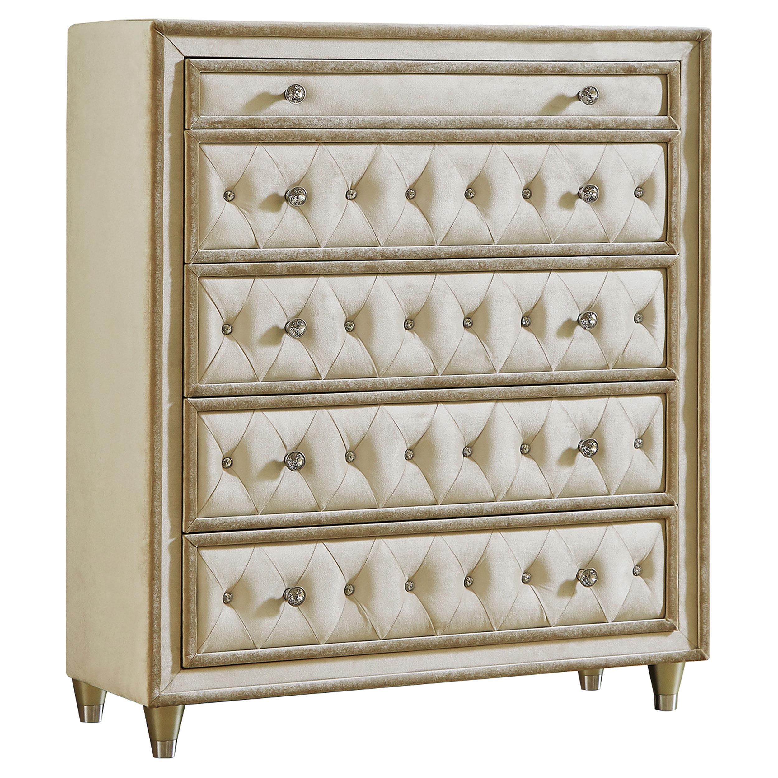 Antonella 5-drawer Upholstered Chest Ivory and Camel - Luxury Home Furniture (MI)