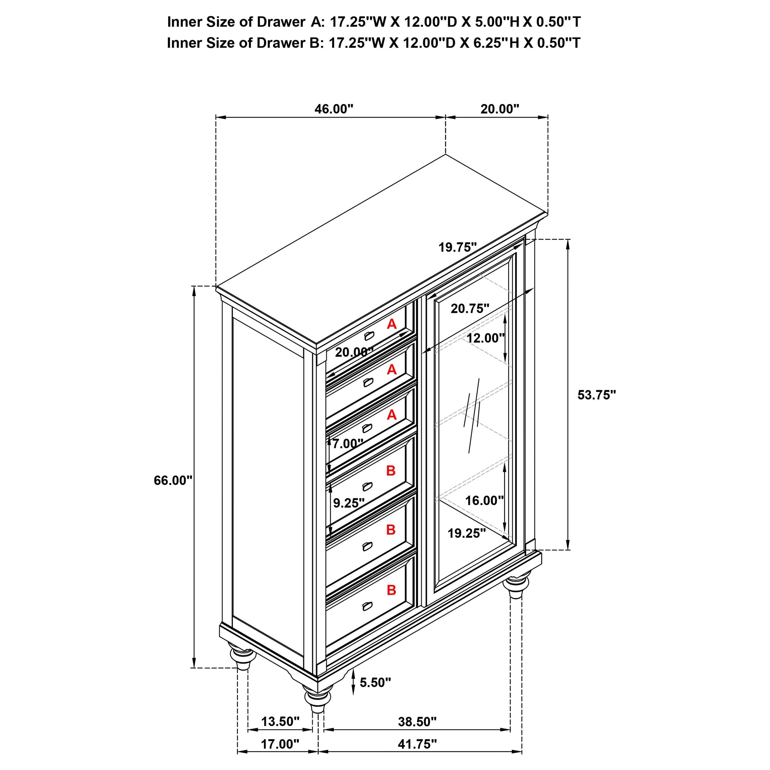 Andover 6-drawer Tempered Glass Door Chest Dark Oak - Luxury Home Furniture (MI)