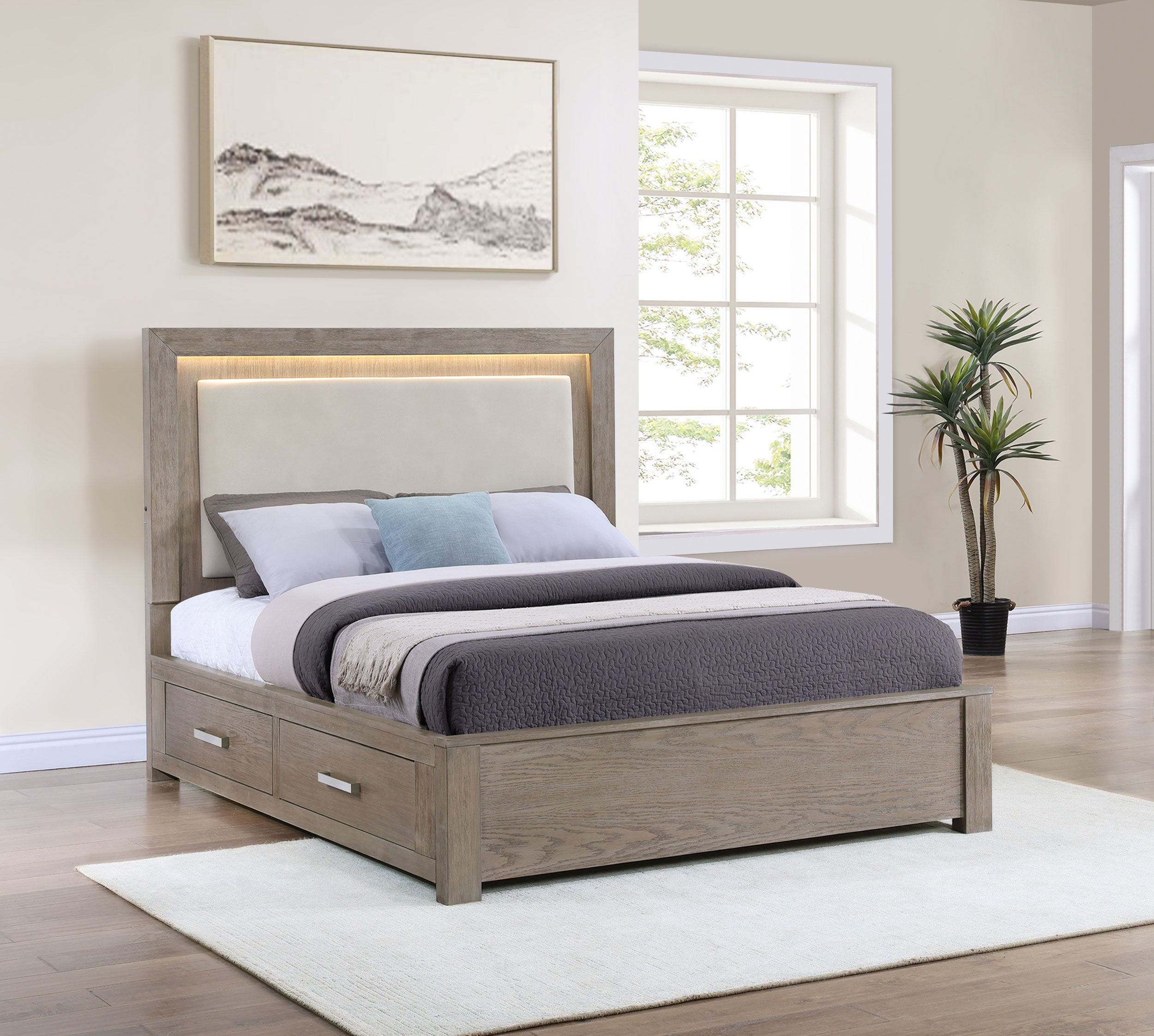 Kenora Panel Platform Storage Bed with LED Lighting - Luxury Home Furniture (MI)