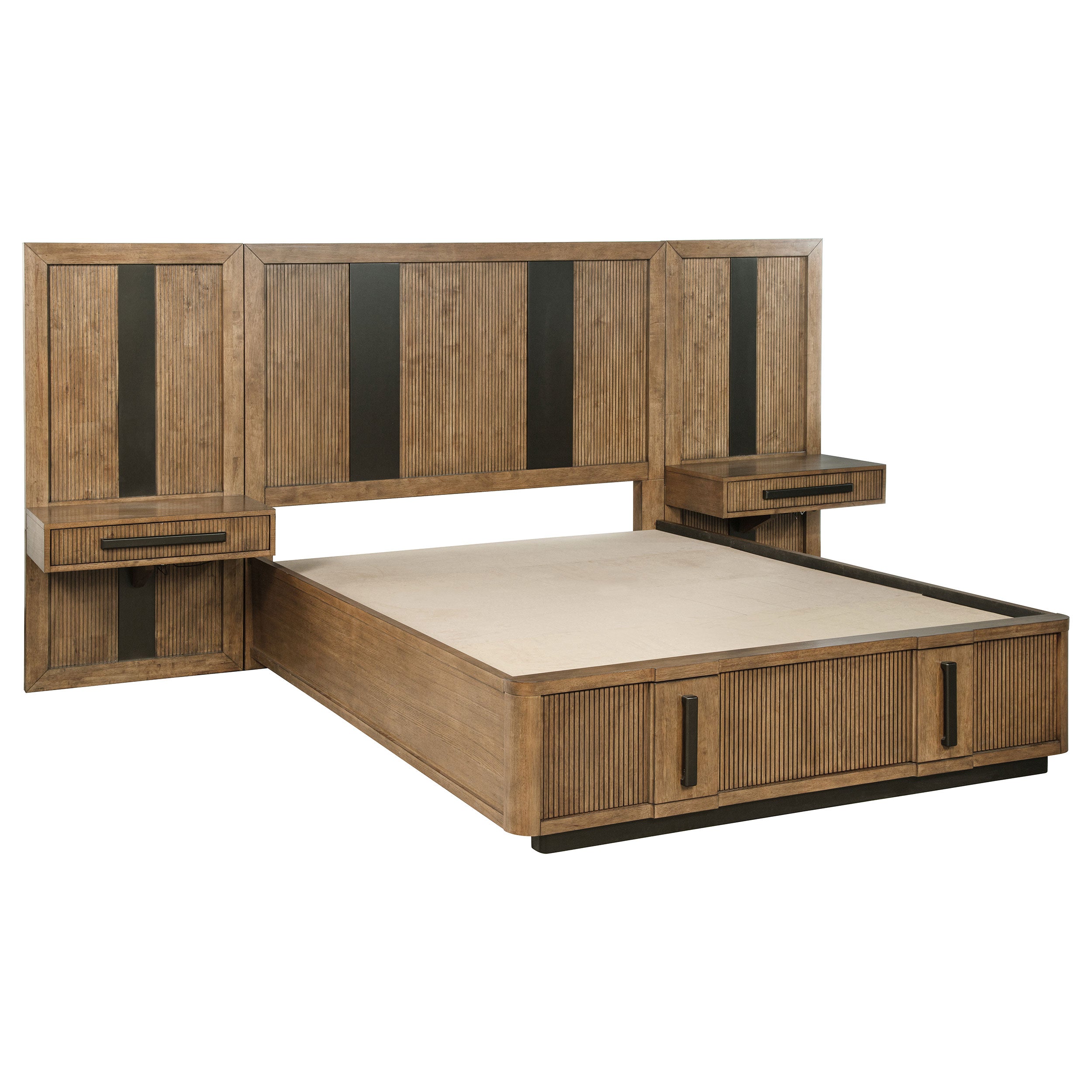 Terrace Wall Panel Platform Storage Bed with Attached Nightstands - Luxury Home Furniture (MI)