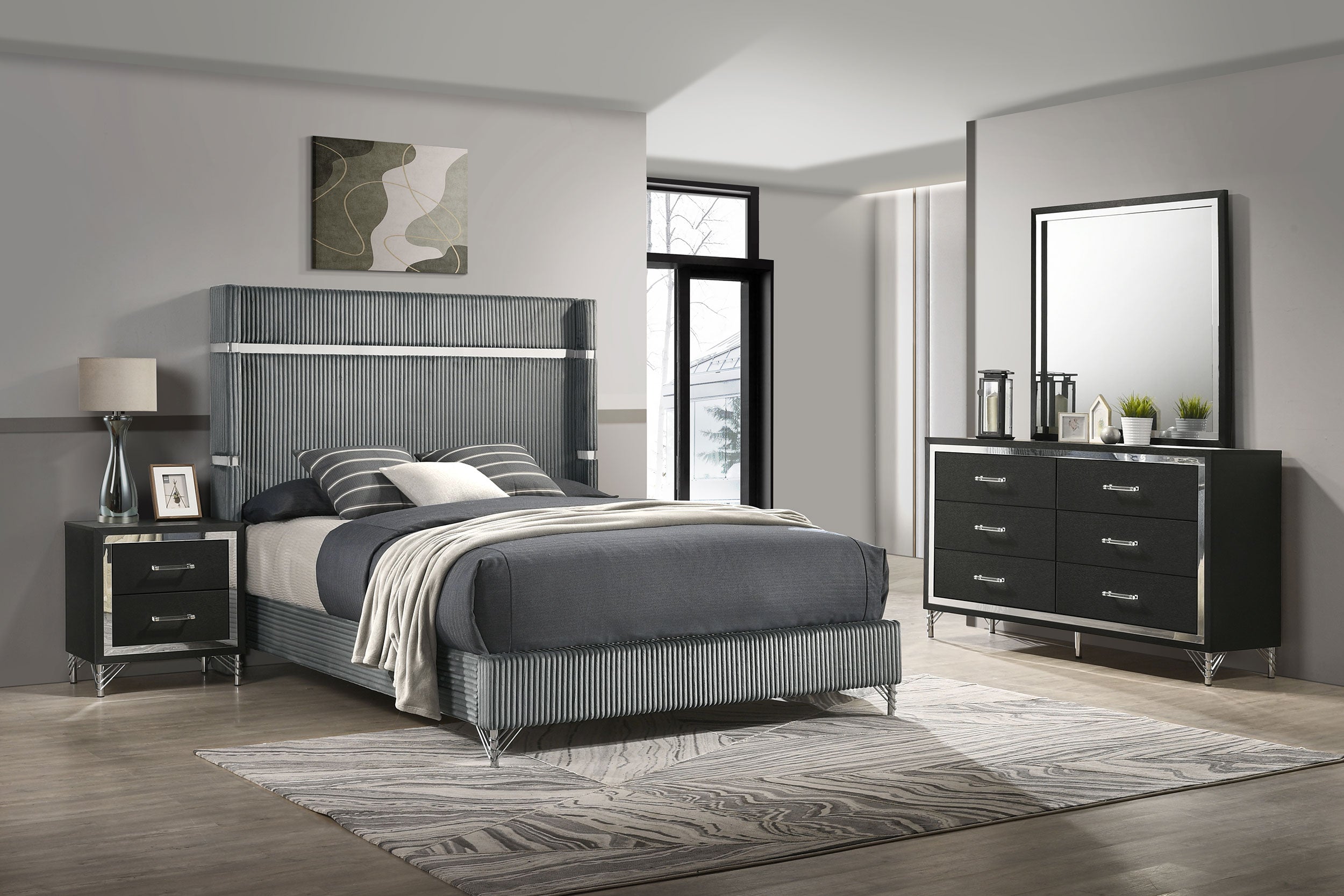 Lucia 4 & 5 Piece Bedroom Set King & Queen Beige & Grey - Luxury Home Furniture (MI)