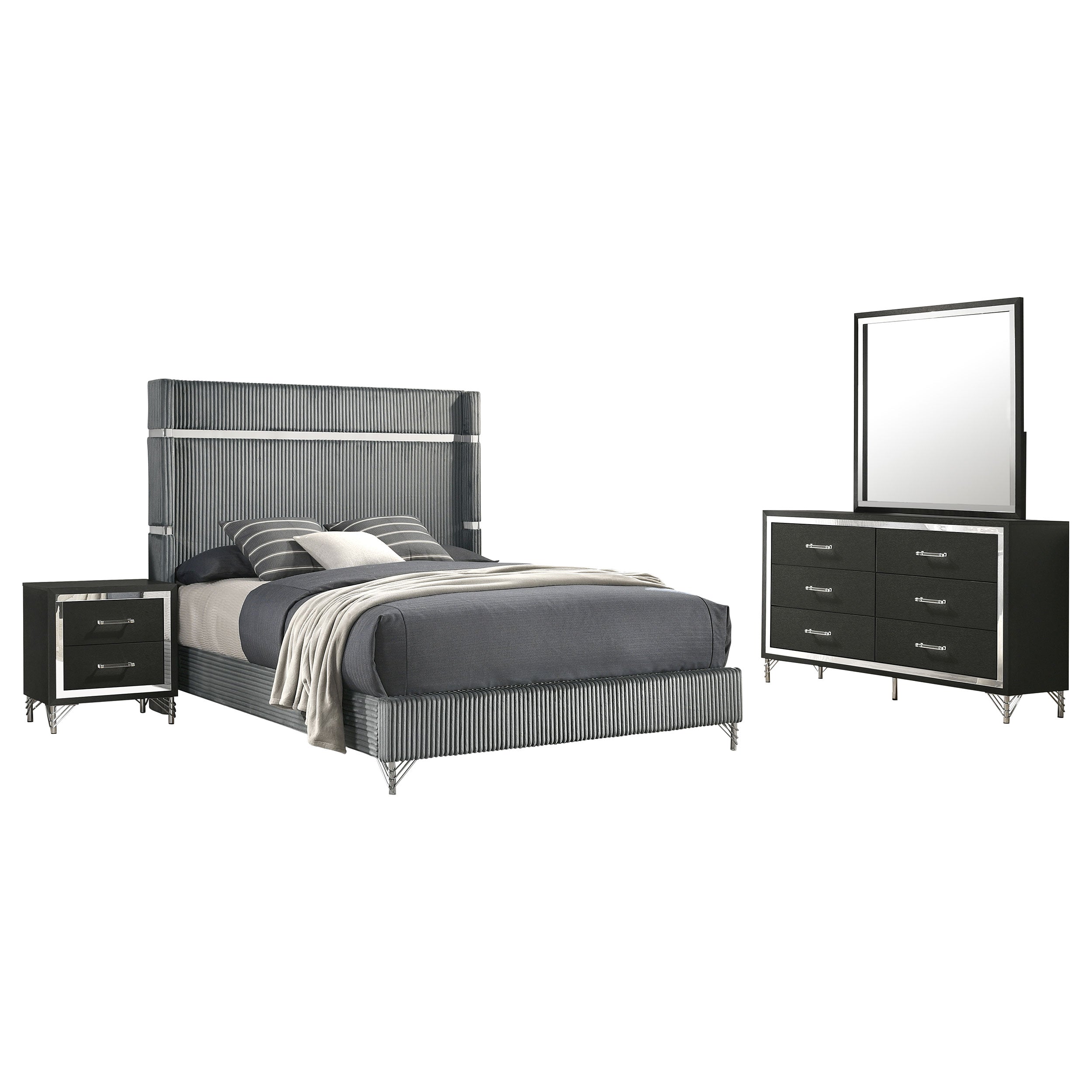 Lucia 4 & 5 Piece Bedroom Set King & Queen Beige & Grey - Luxury Home Furniture (MI)
