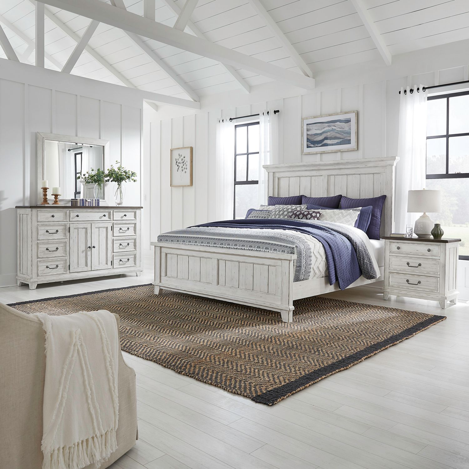 River Place King Panel Bed, Dresser & Mirror, Night Stand image