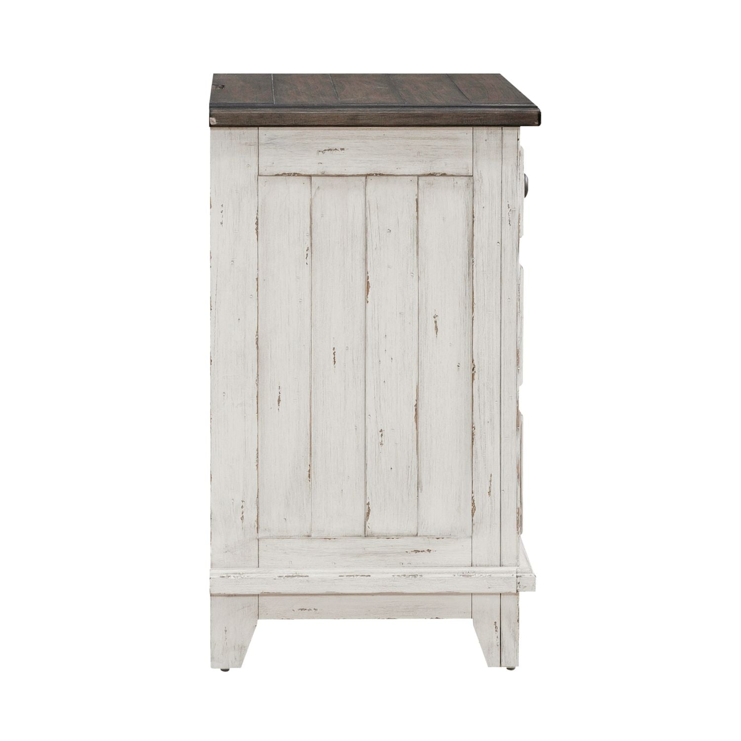 River Place 3 Drawer Nightstand with Charging Station in Riverstone White and Tobacco image