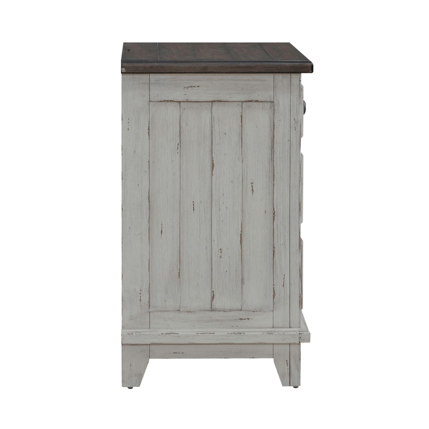 River Place 3 Drawer Nightstand with Charging Station in Riverstone White and Tobacco