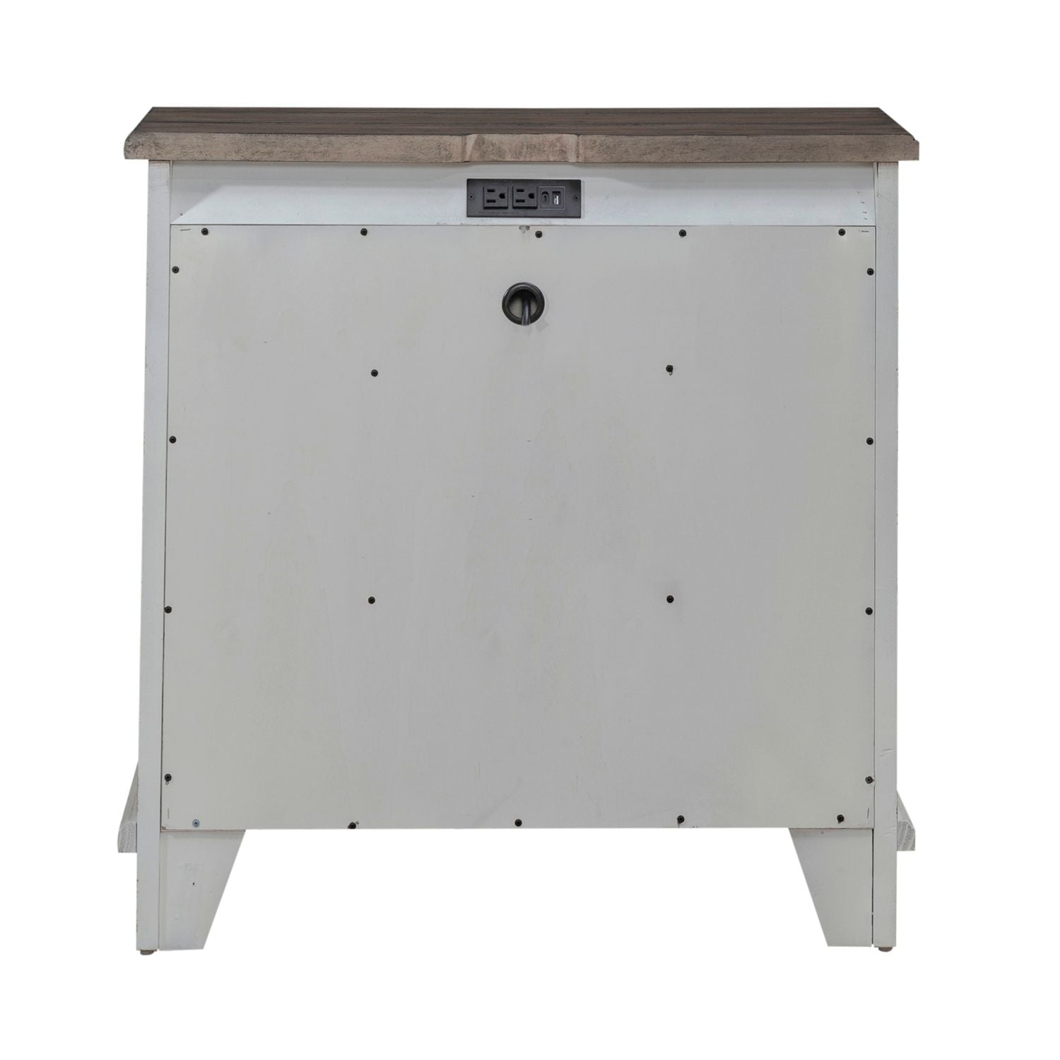 River Place Bedside Chest with Charging Station in Riverstone White and Tobacco