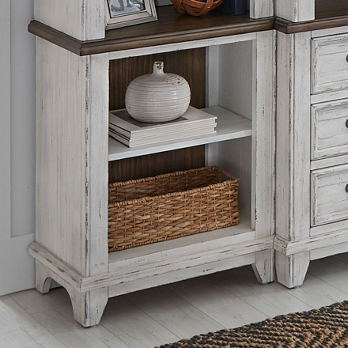 Liberty Furniture River Place Entertainment Center with Piers in Riverstone White/ Tobacco - Luxury Home Furniture (MI)