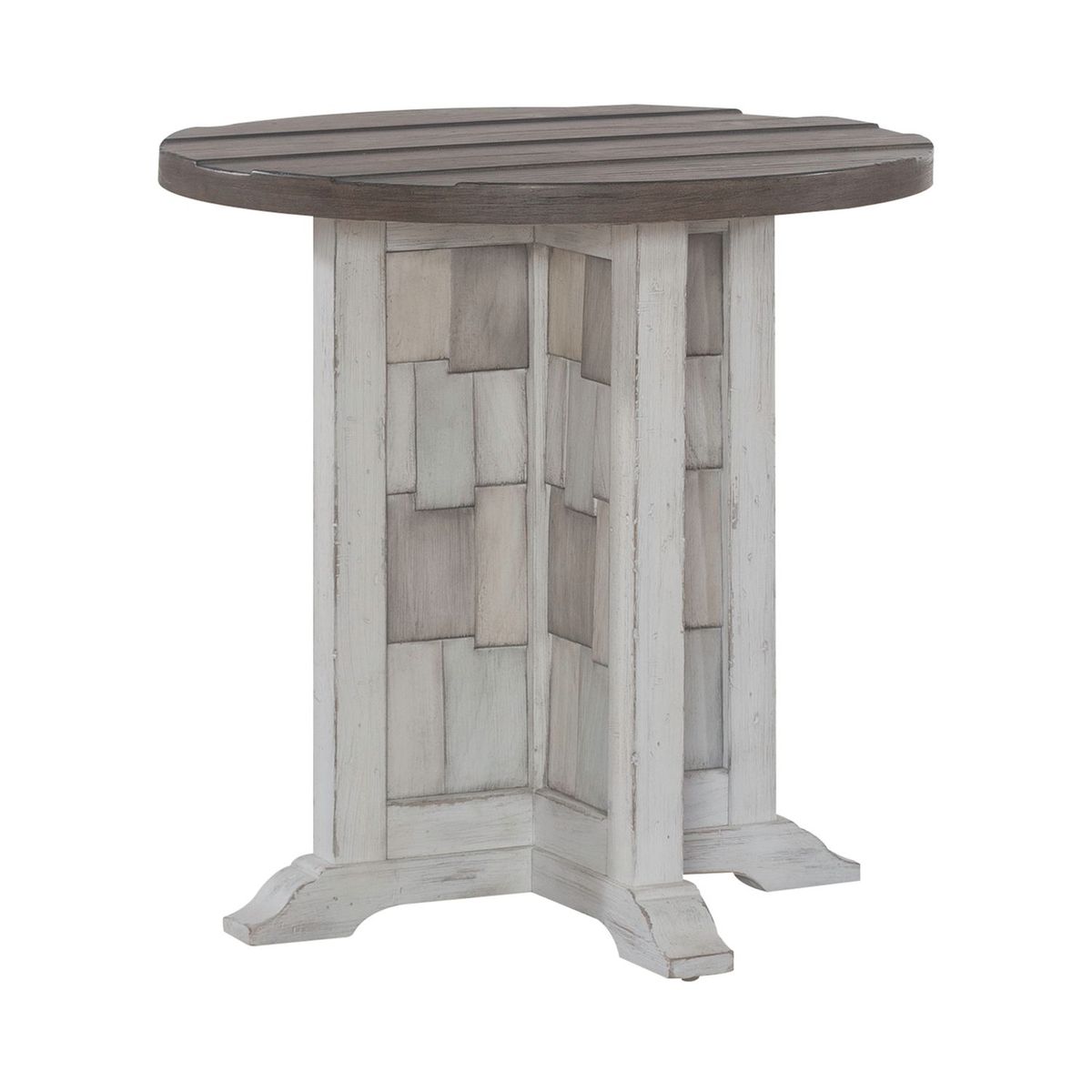 Liberty Furniture River Place Round Chairside Table in Riverstone White & Tobacco - Luxury Home Furniture (MI)