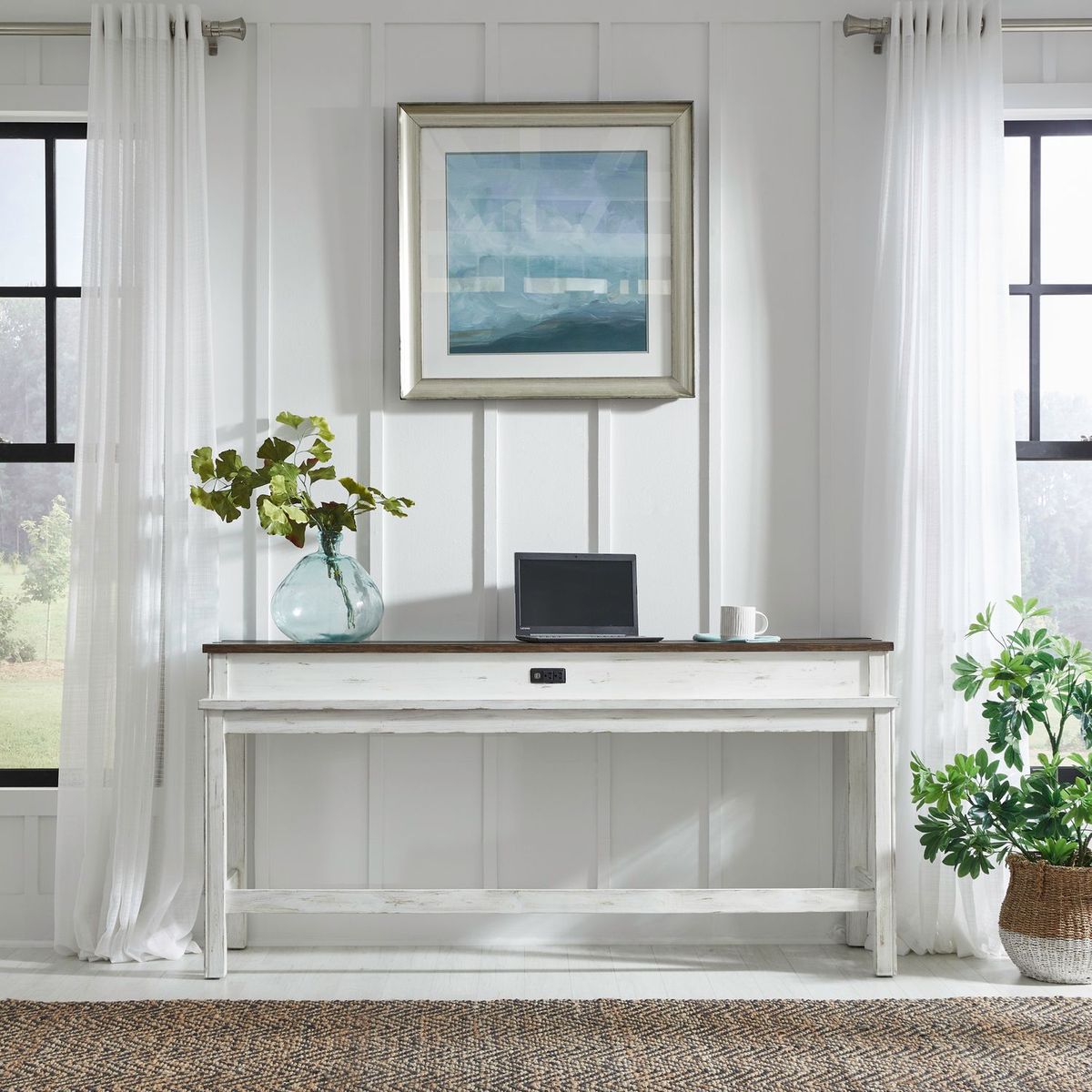 Liberty Furniture River Place Console Bar Table in Riverstone White & Tobacco - Luxury Home Furniture (MI)