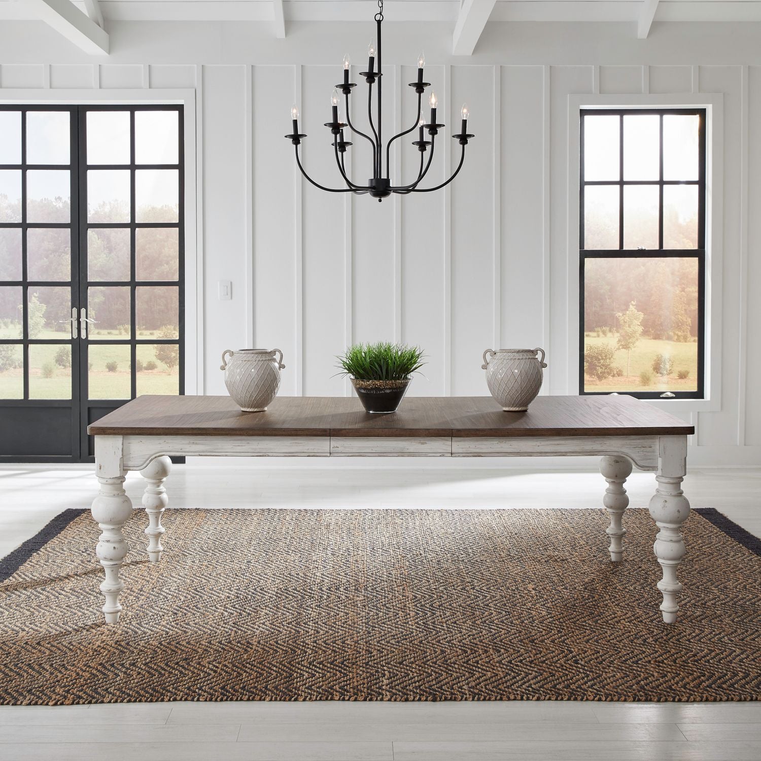 River Place Rectangular Leg Table in Riverstone White & Tobacco image
