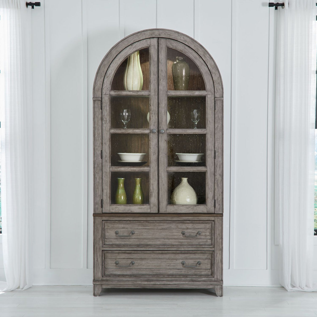 Liberty Furniture River Place Curio Cabinet in Riverstone Gray & Tobacco image