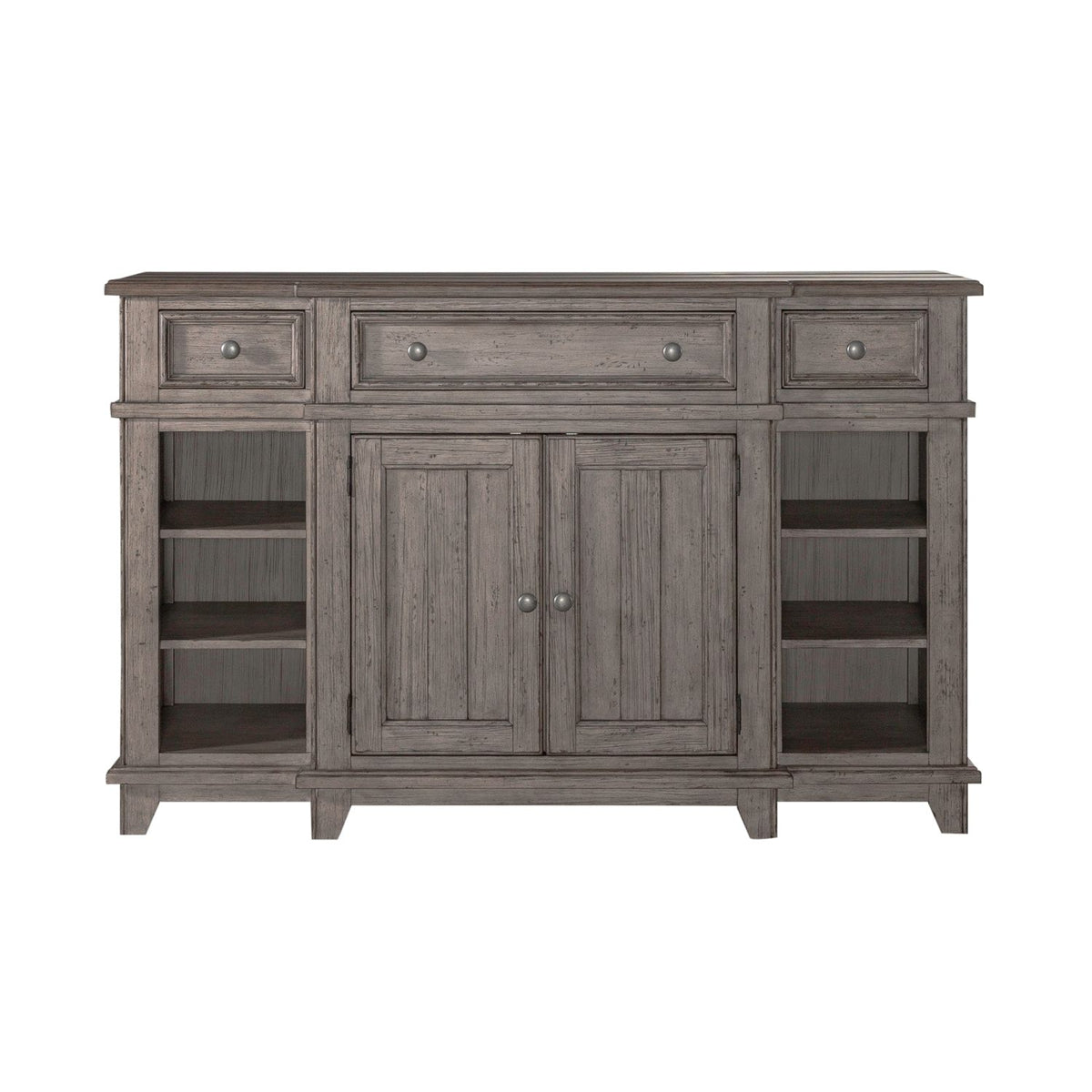 Liberty Furniture River Place Breakfront Server in Riverstone Gray & Tobacco - Luxury Home Furniture (MI)