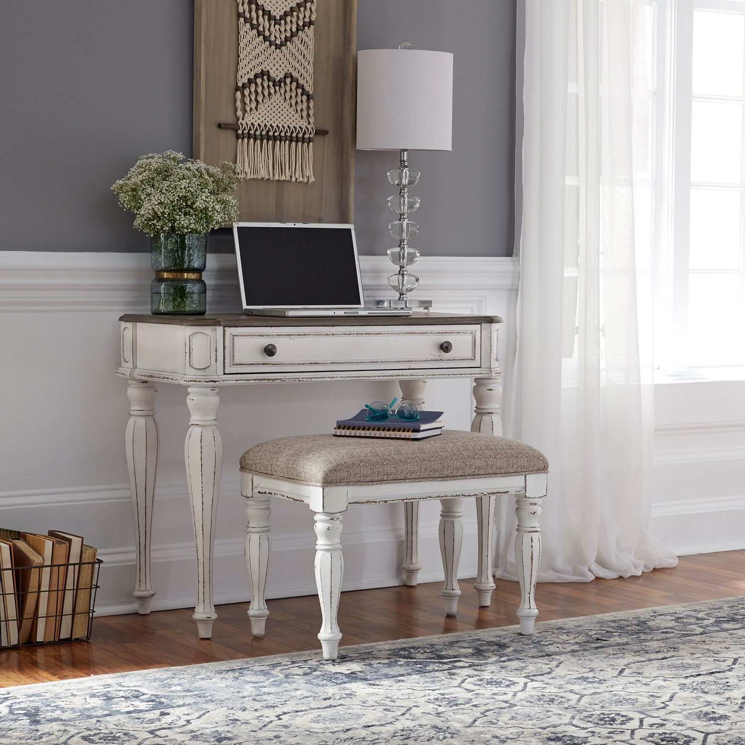 Magnolia Manor Accent Bench in Antique White - Luxury Home Furniture (MI)