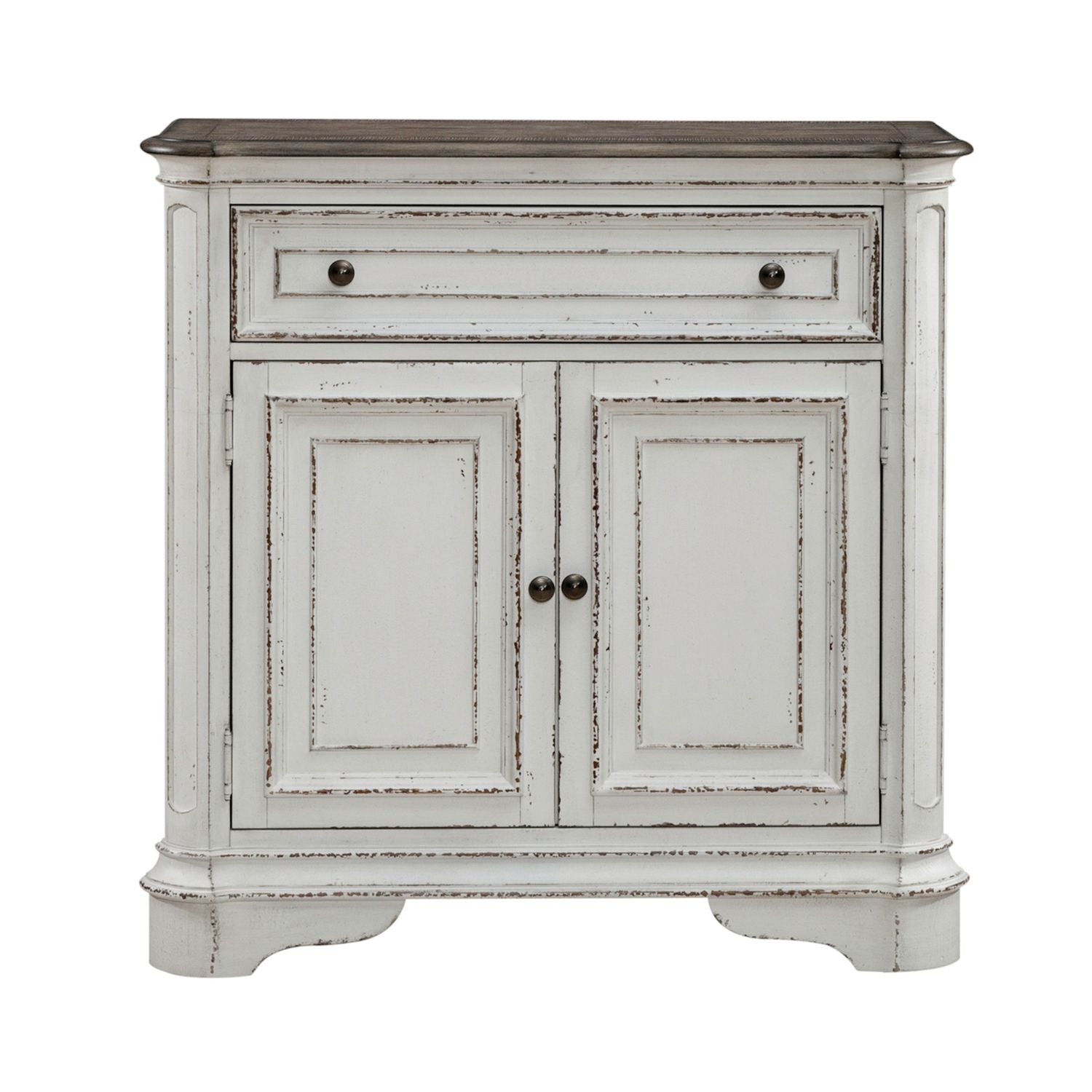 Magnolia Manor Accent Cabinet in Antique White & Weathered Bark EST SHIP TIME APPX 4 WEEKS image