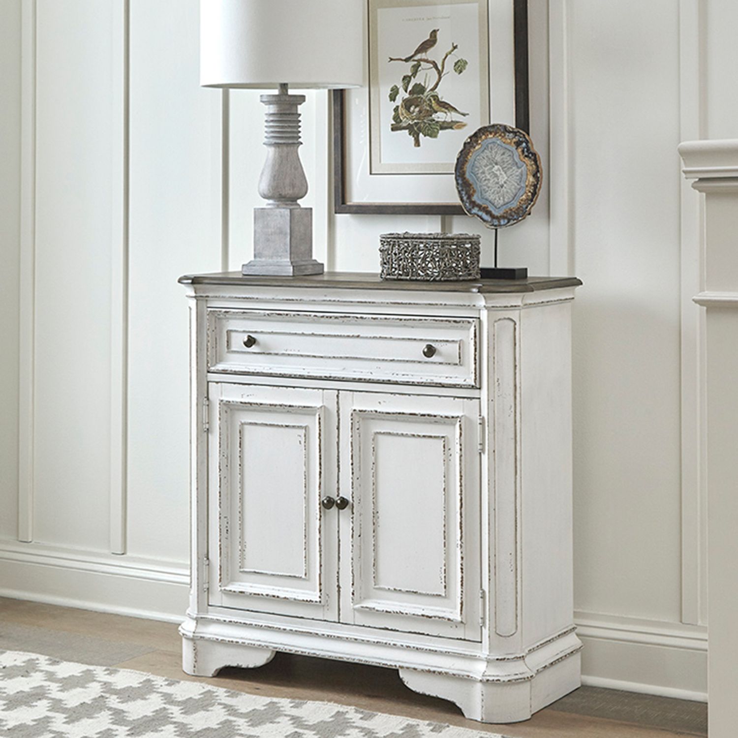 Magnolia Manor Accent Cabinet in Antique White & Weathered Bark EST SHIP TIME APPX 4 WEEKS image