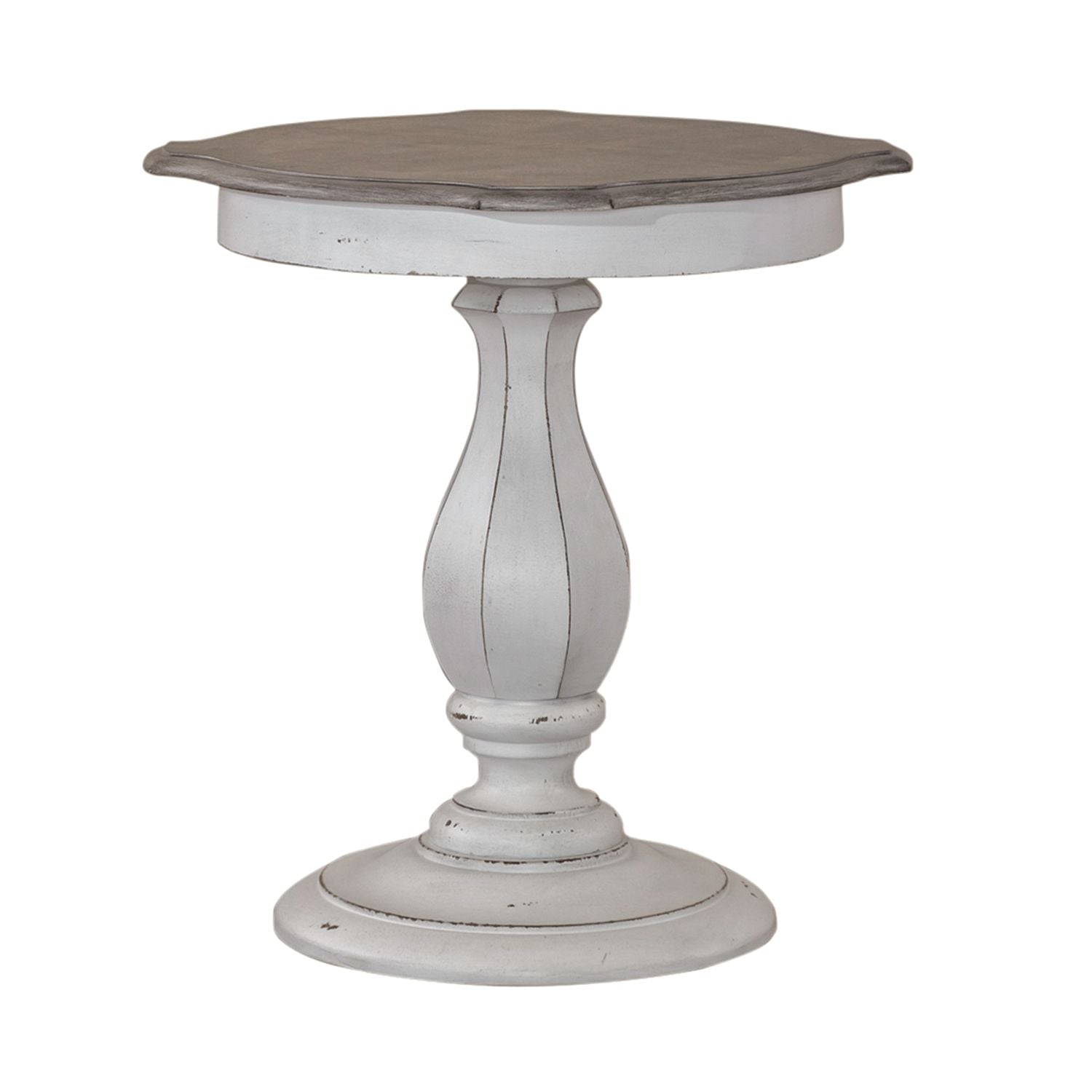 Magnolia Manor Round Accent Table in Antique White Base w/ Weathered Bark Tops image