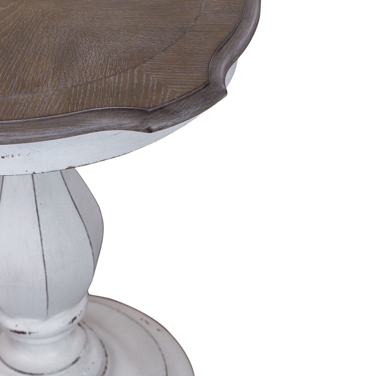 Magnolia Manor Round Accent Table in Antique White Base w/ Weathered Bark Tops - Luxury Home Furniture (MI)