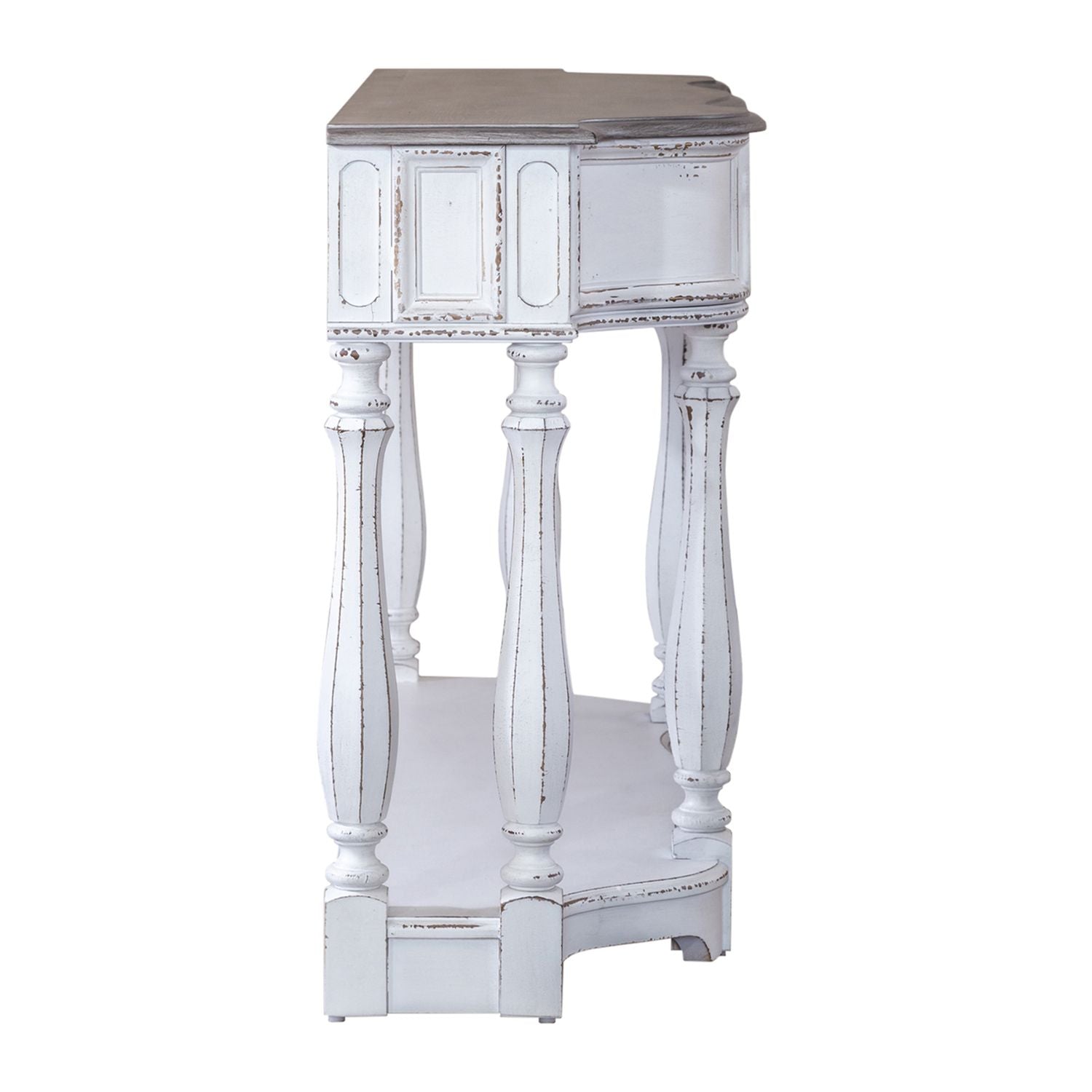 Magnolia Manor 56 Inch Hall Console Table in Antique White Base w/ Weathered Bark Tops - Luxury Home Furniture (MI)