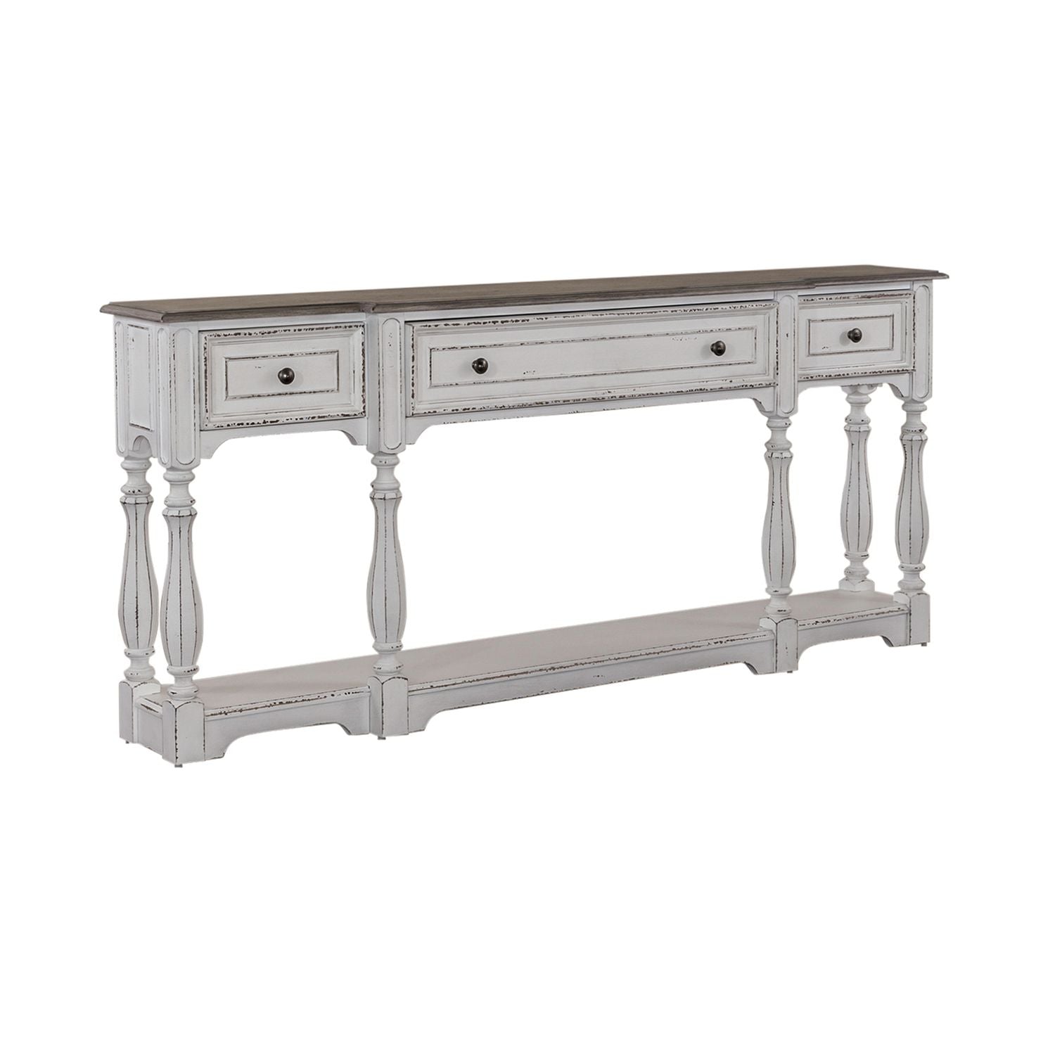 Magnolia Manor 72 Inch Hall Console Table in Antique White Base w/ Weathered Bark Tops image
