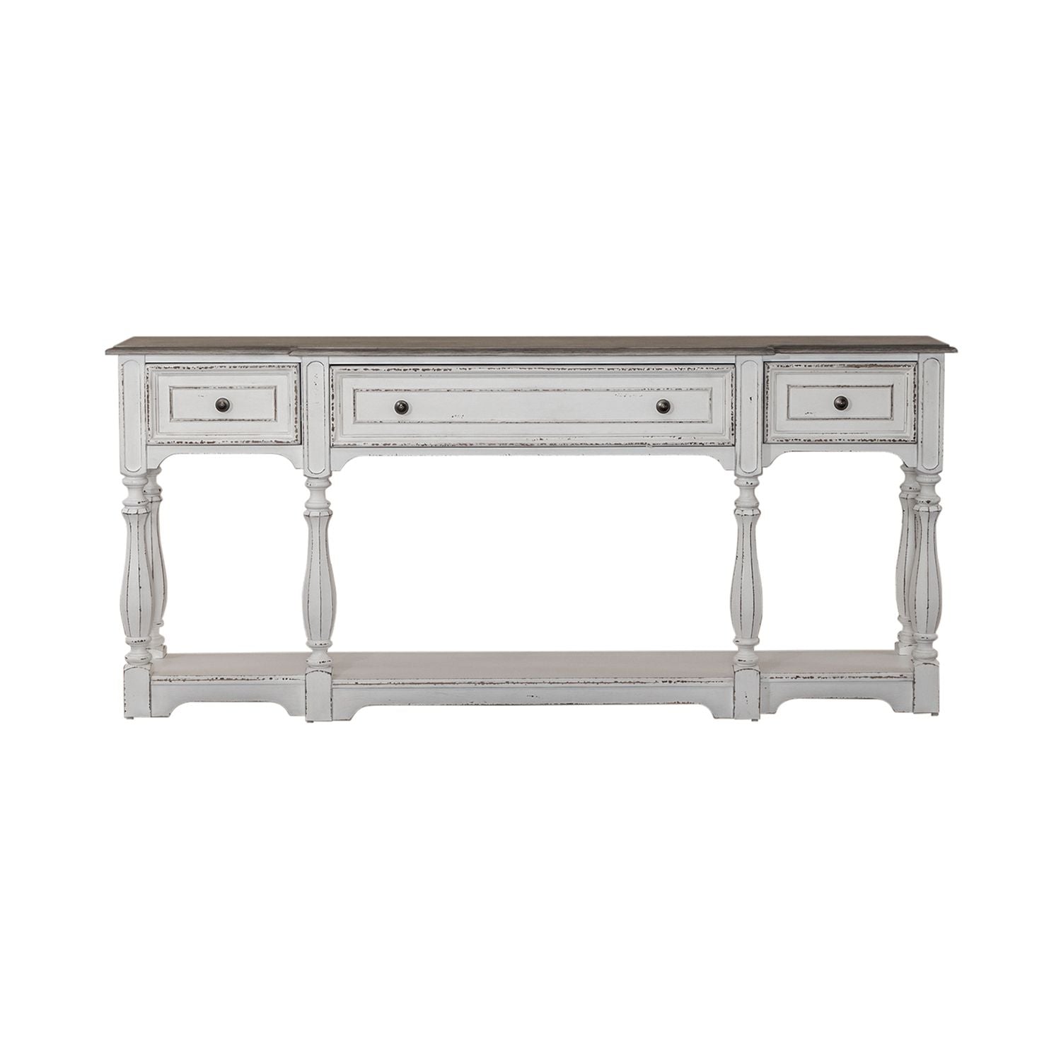 Magnolia Manor 72 Inch Hall Console Table in Antique White Base w/ Weathered Bark Tops image