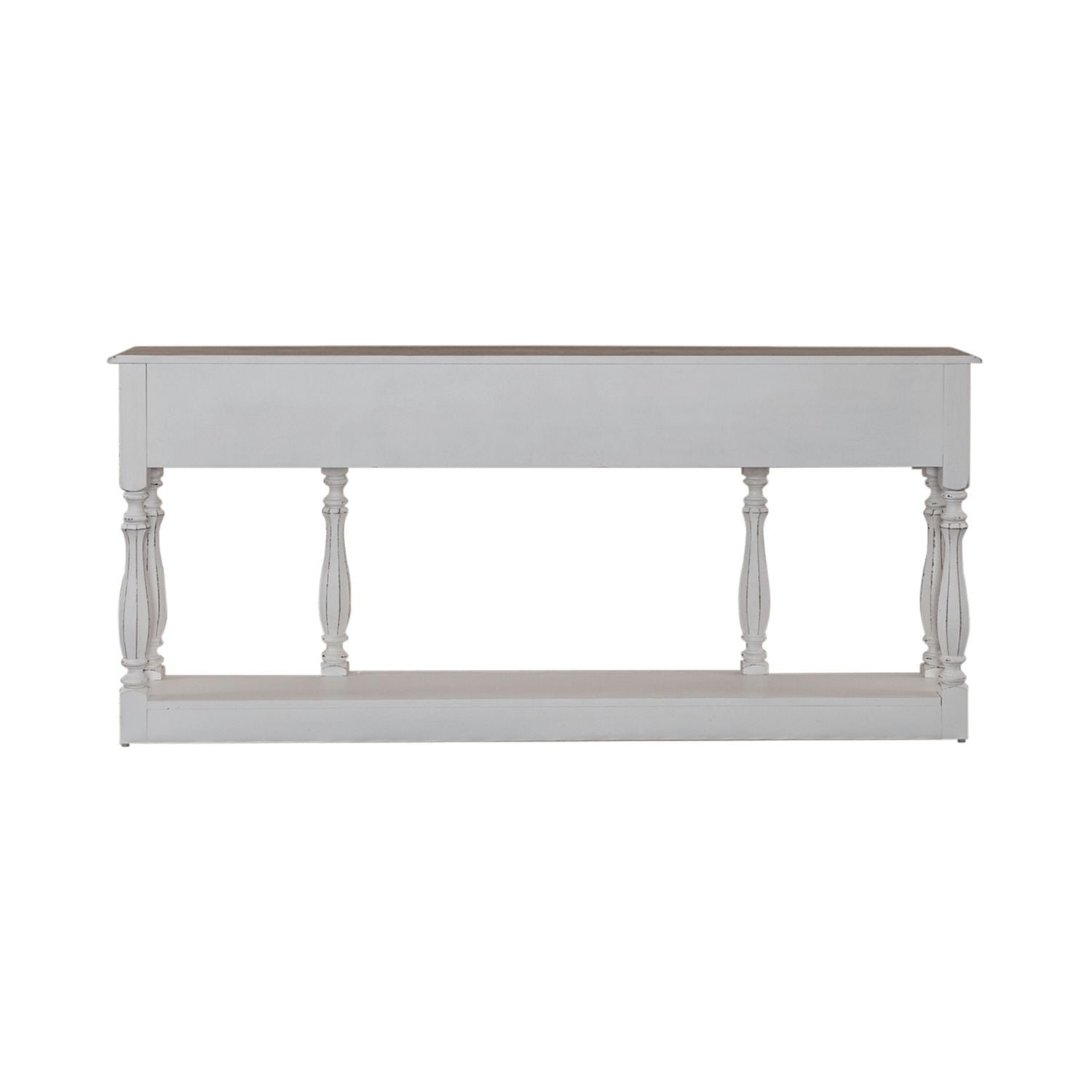 Magnolia Manor 72 Inch Hall Console Table in Antique White Base w/ Weathered Bark Tops image