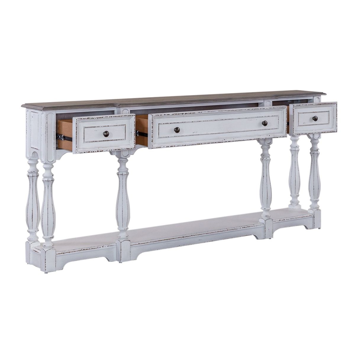 Liberty Furniture Magnolia Manor 72 Inch Hall Console Table in Antique White Base w/ Weathered Bark Tops - Luxury Home Furniture (MI)