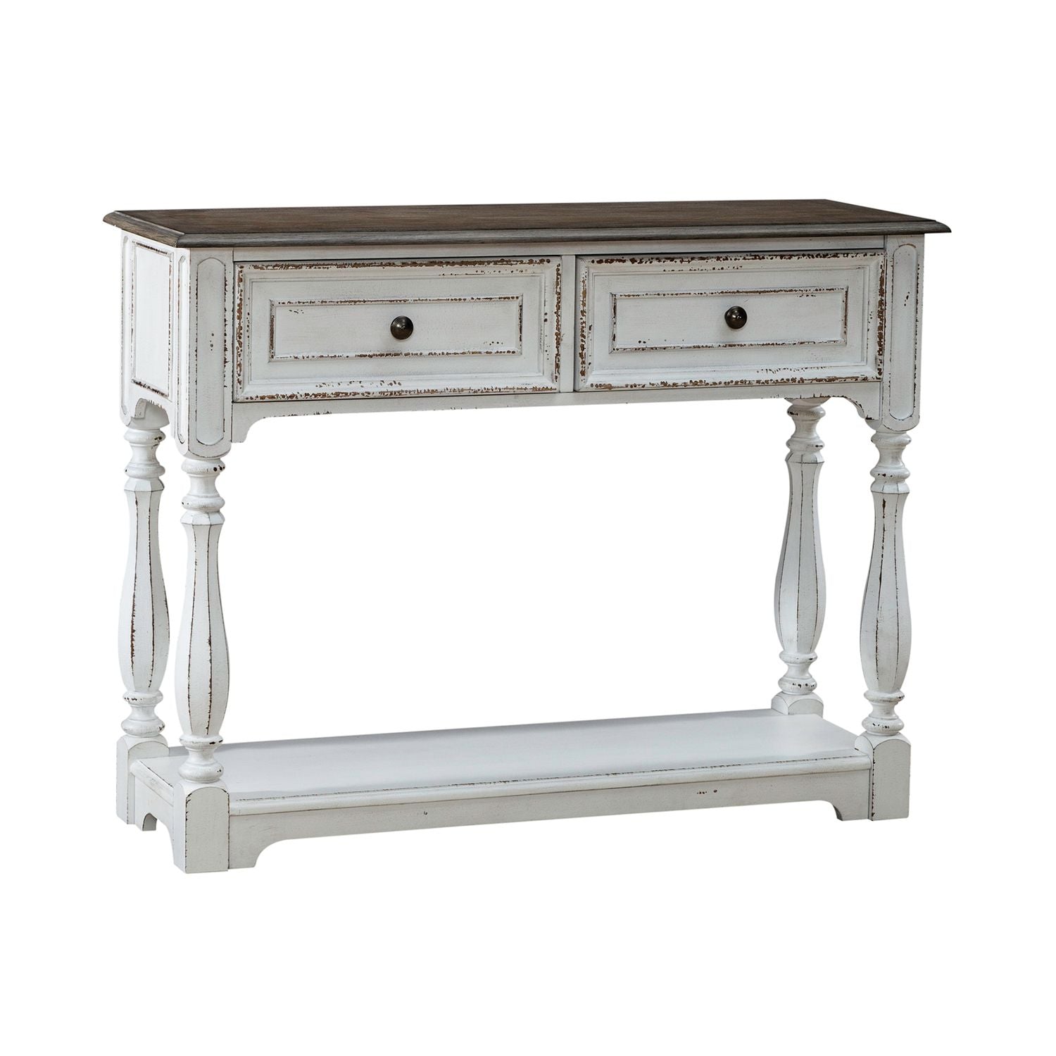 Magnolia Manor Hall Console in Antique White & Weathered Bark EST SHIP TIME APPX 4 WEEKS - Luxury Home Furniture (MI)