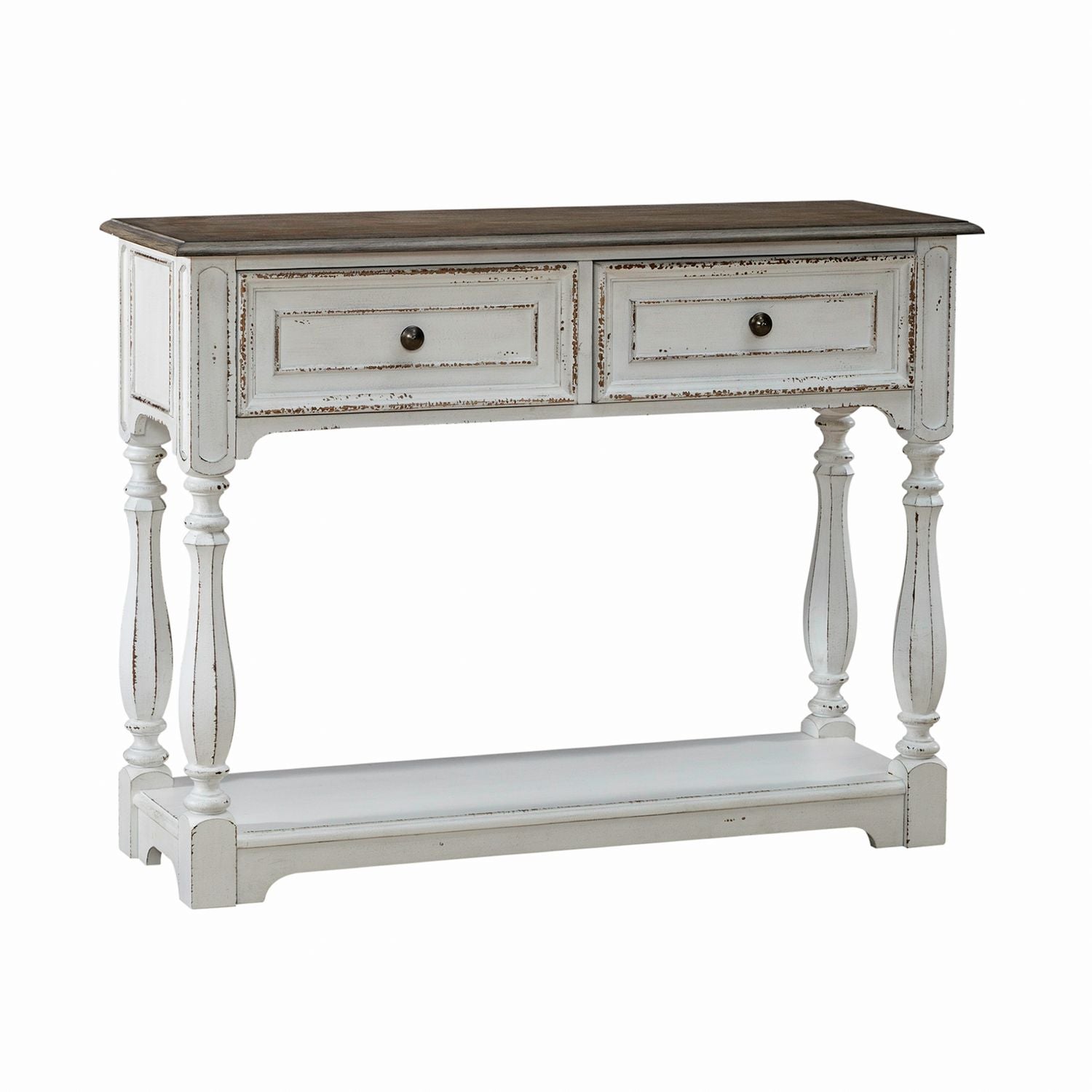 Magnolia Manor Hall Console in Antique White & Weathered Bark EST SHIP TIME APPX 4 WEEKS image