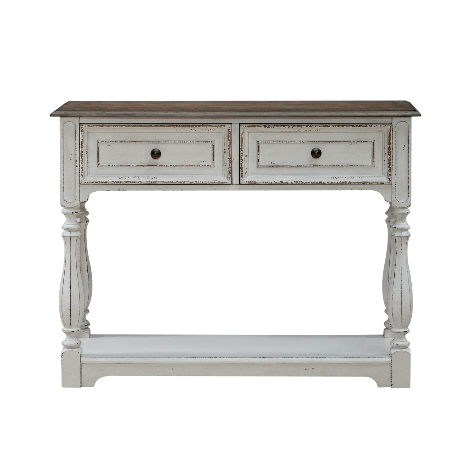 Magnolia Manor Hall Console in Antique White & Weathered Bark EST SHIP TIME APPX 4 WEEKS image