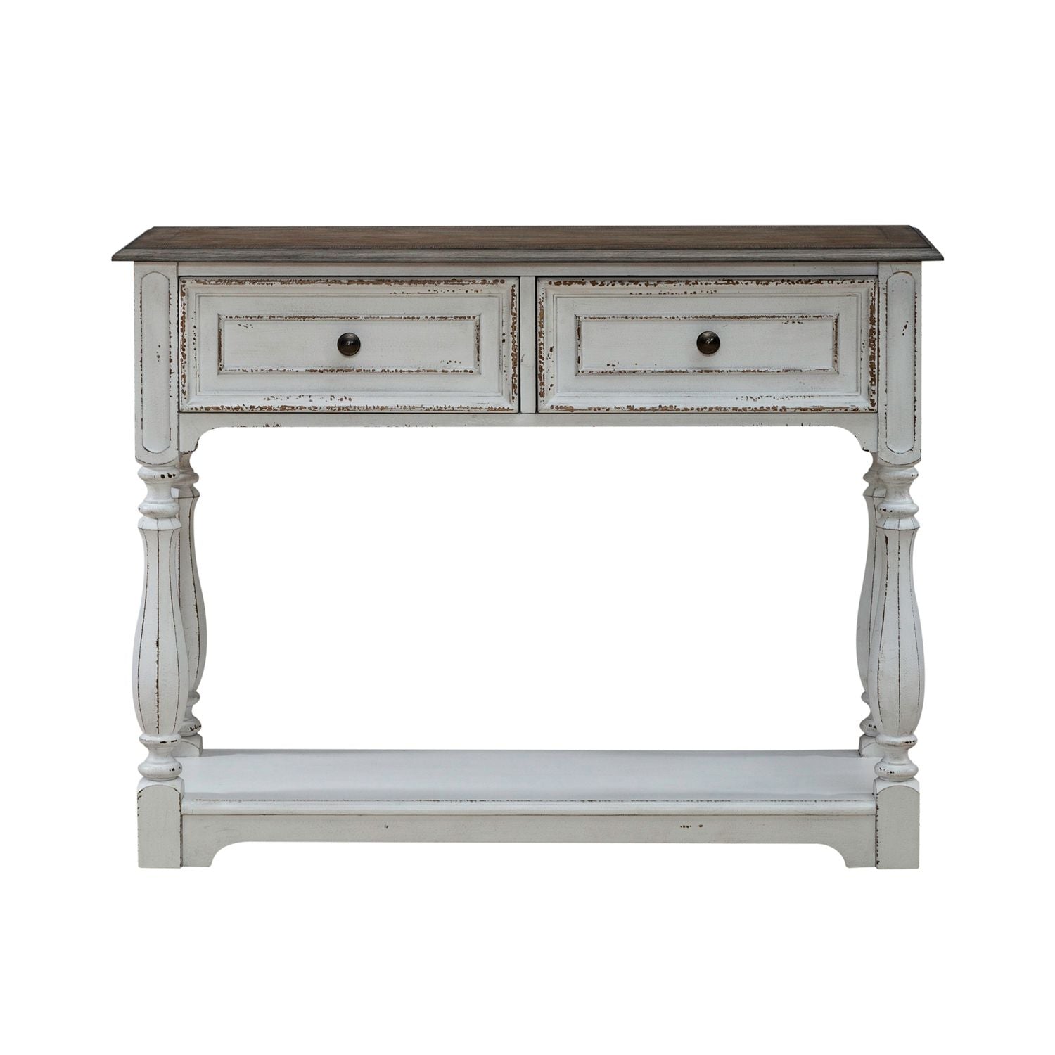 Magnolia Manor Hall Console in Antique White & Weathered Bark EST SHIP TIME APPX 4 WEEKS - Luxury Home Furniture (MI)