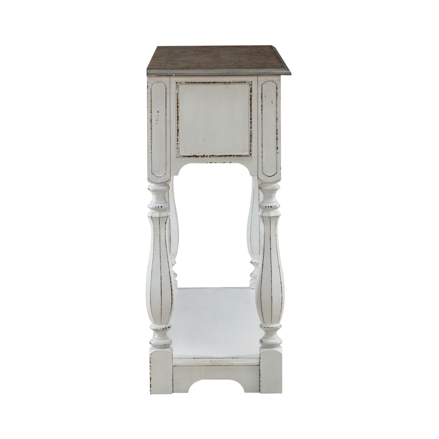 Magnolia Manor Hall Console in Antique White & Weathered Bark EST SHIP TIME APPX 4 WEEKS image