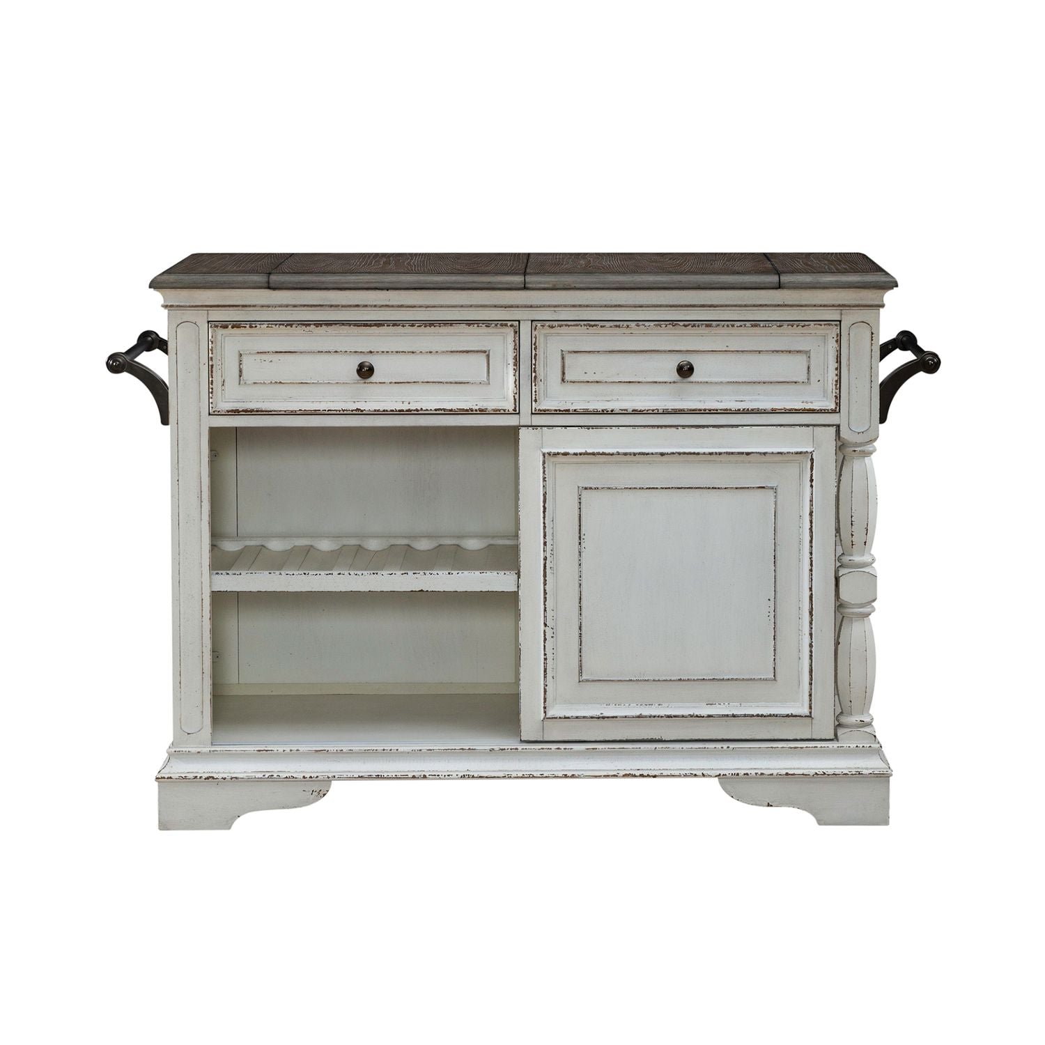 Magnolia Manor Bar Cart in Antique White & Weathered Bark EST SHIP TIME APPX 4 WEEKS - Luxury Home Furniture (MI)