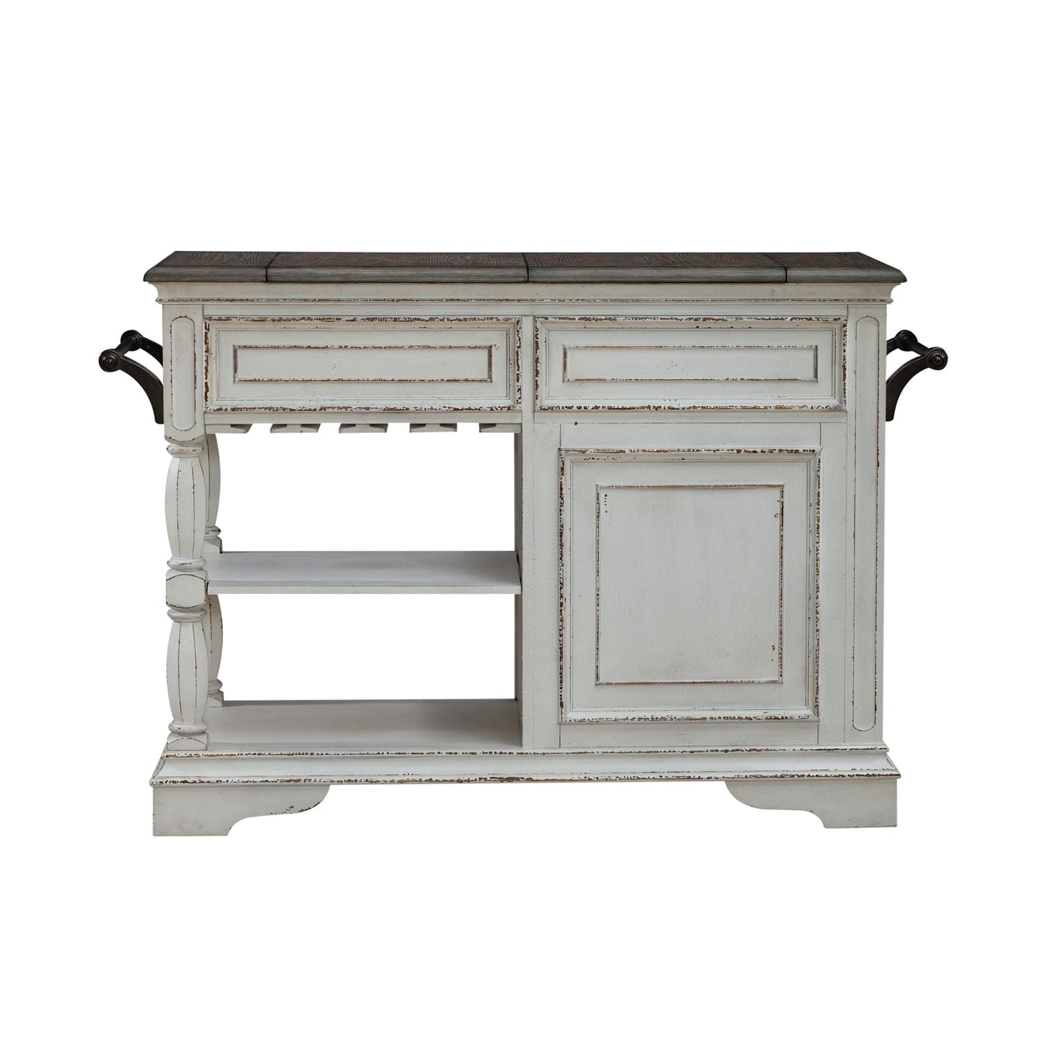 Magnolia Manor Bar Cart in Antique White & Weathered Bark EST SHIP TIME APPX 4 WEEKS - Luxury Home Furniture (MI)