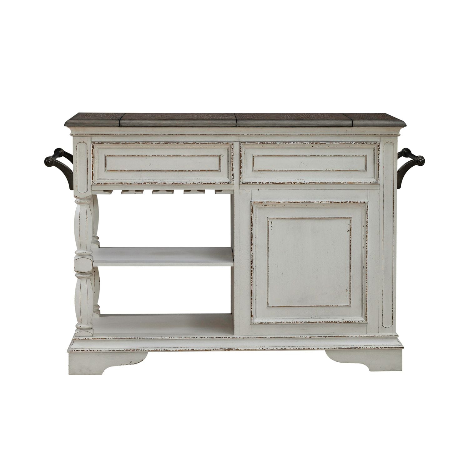 Magnolia Manor Bar Cart in Antique White & Weathered Bark EST SHIP TIME APPX 4 WEEKS image