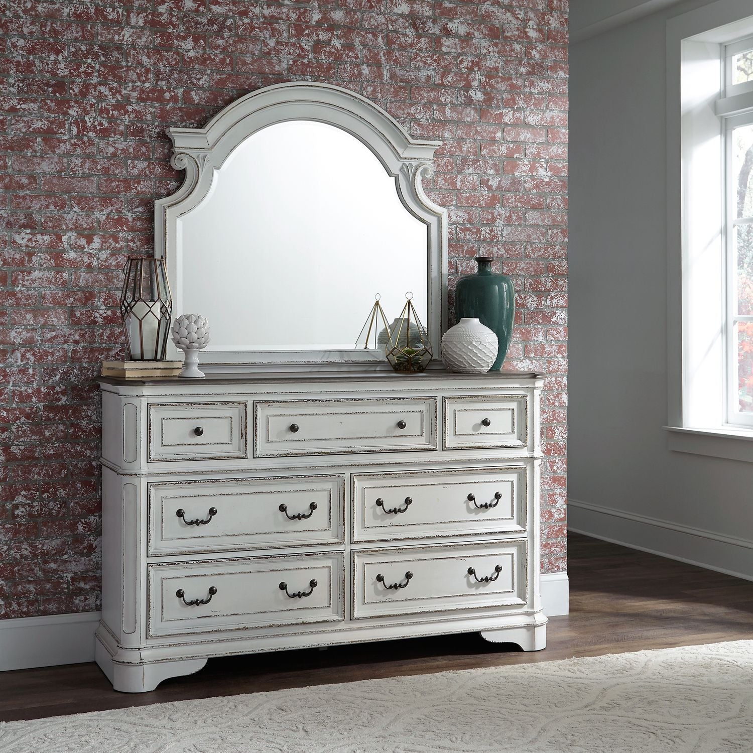 Magnolia Manor King Panel Bed, Dresser & Mirror, Chest, Night Stand - Luxury Home Furniture (MI)