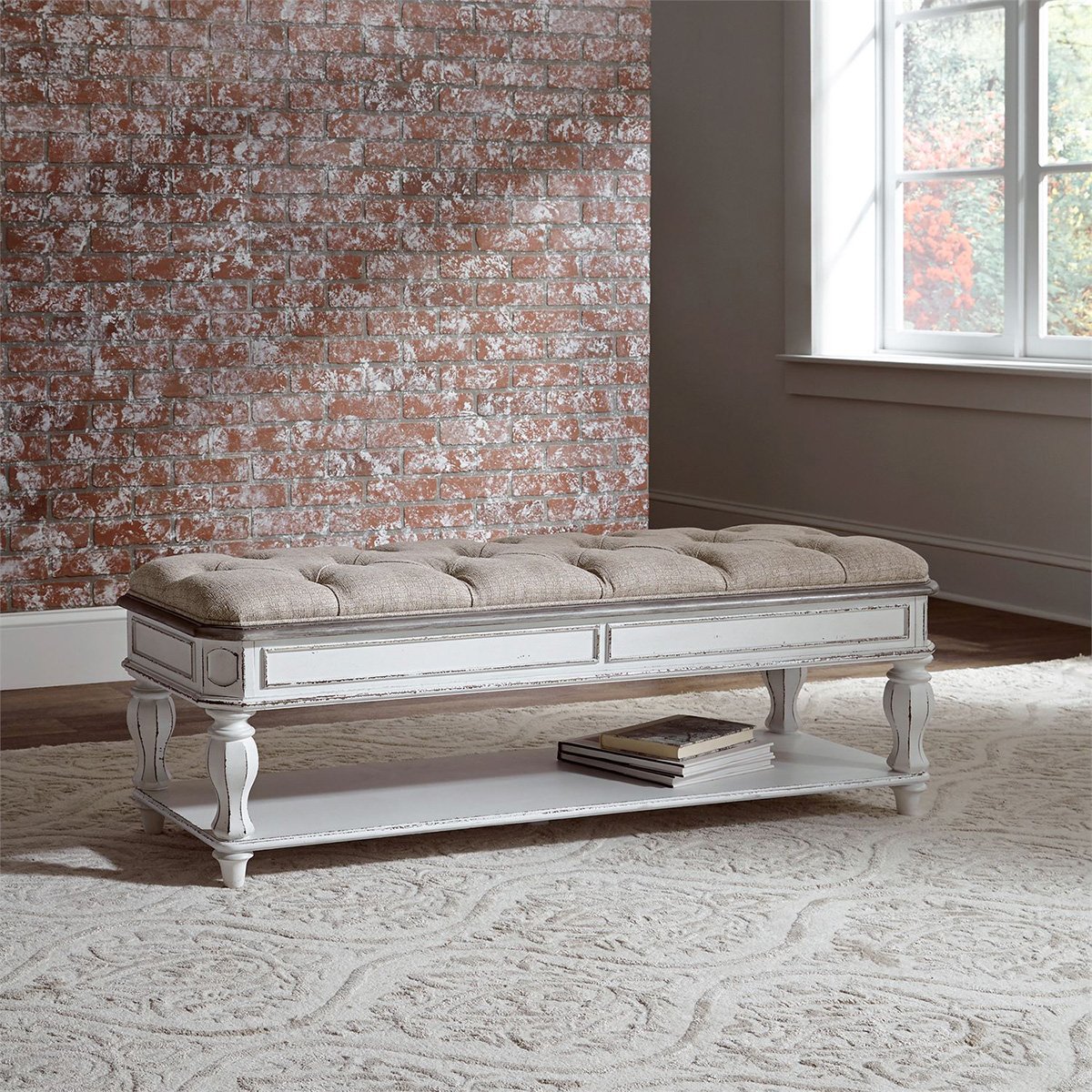 Liberty Magnolia Manor Bed Bench in Antique White - Luxury Home Furniture (MI)