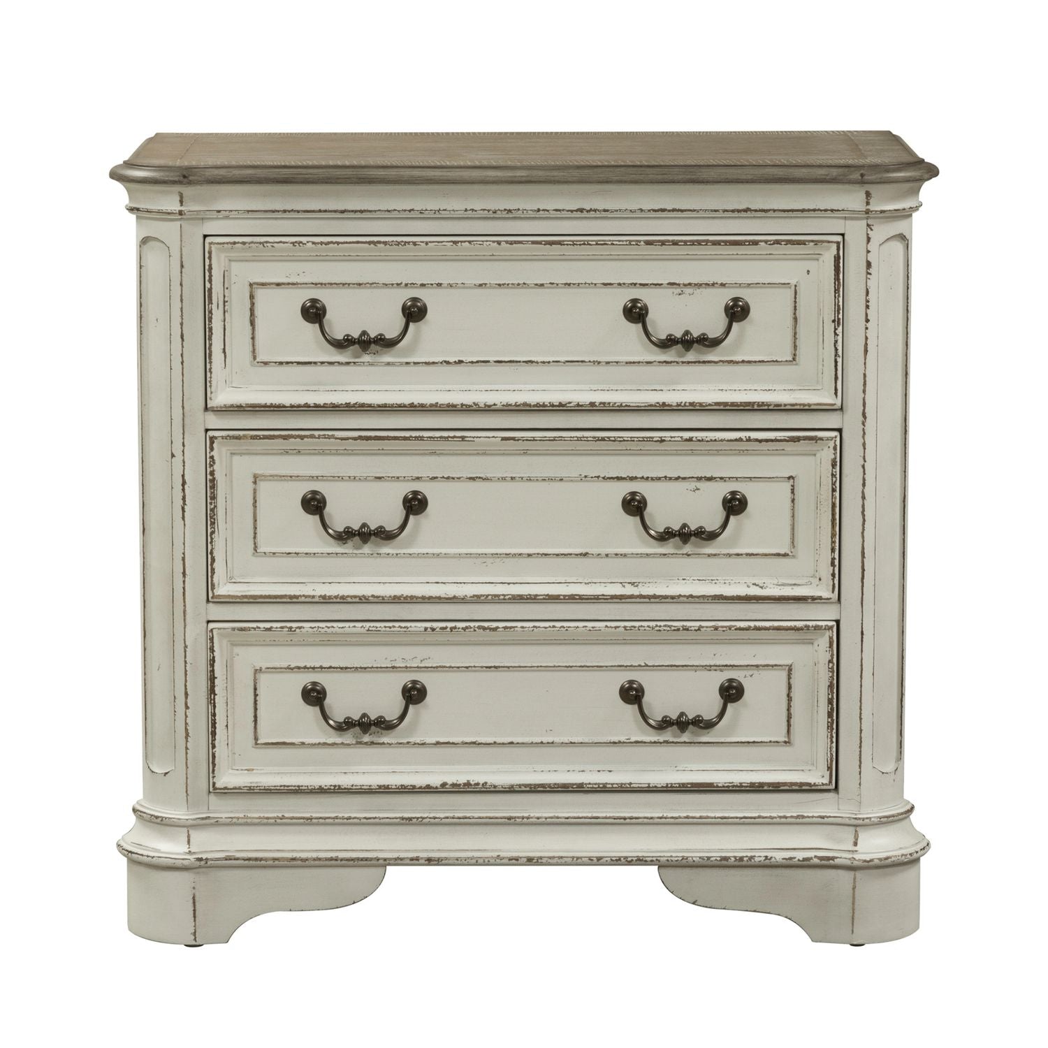 Magnolia Manor 3 Drawer Bedside Chest in Antique White - Luxury Home Furniture (MI)