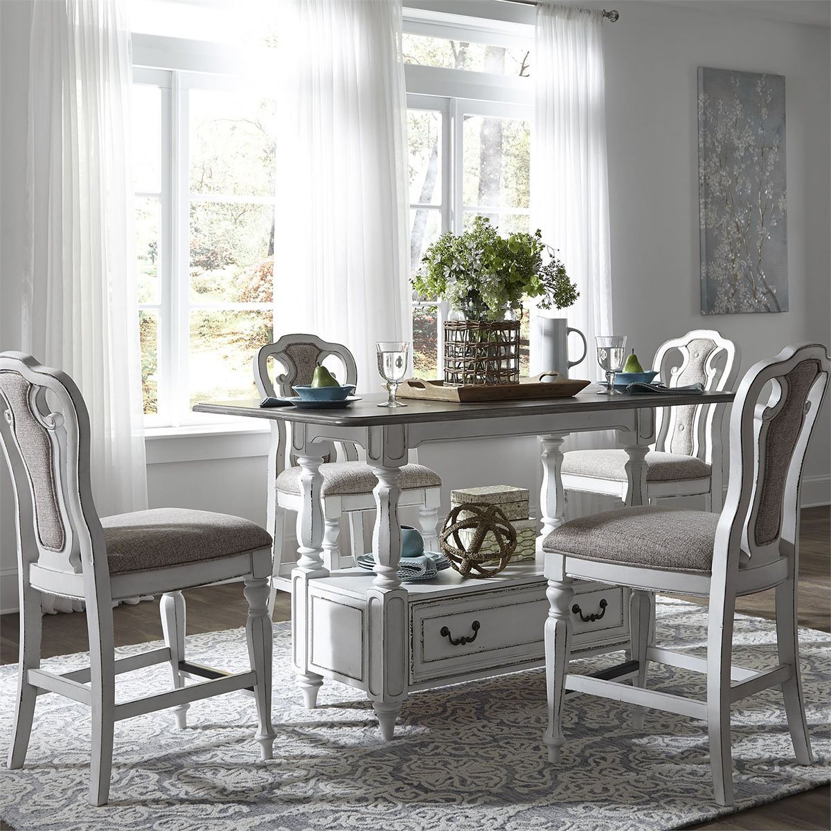 Liberty Furniture Magnolia Manor Gathering Table in Antique White - Luxury Home Furniture (MI)