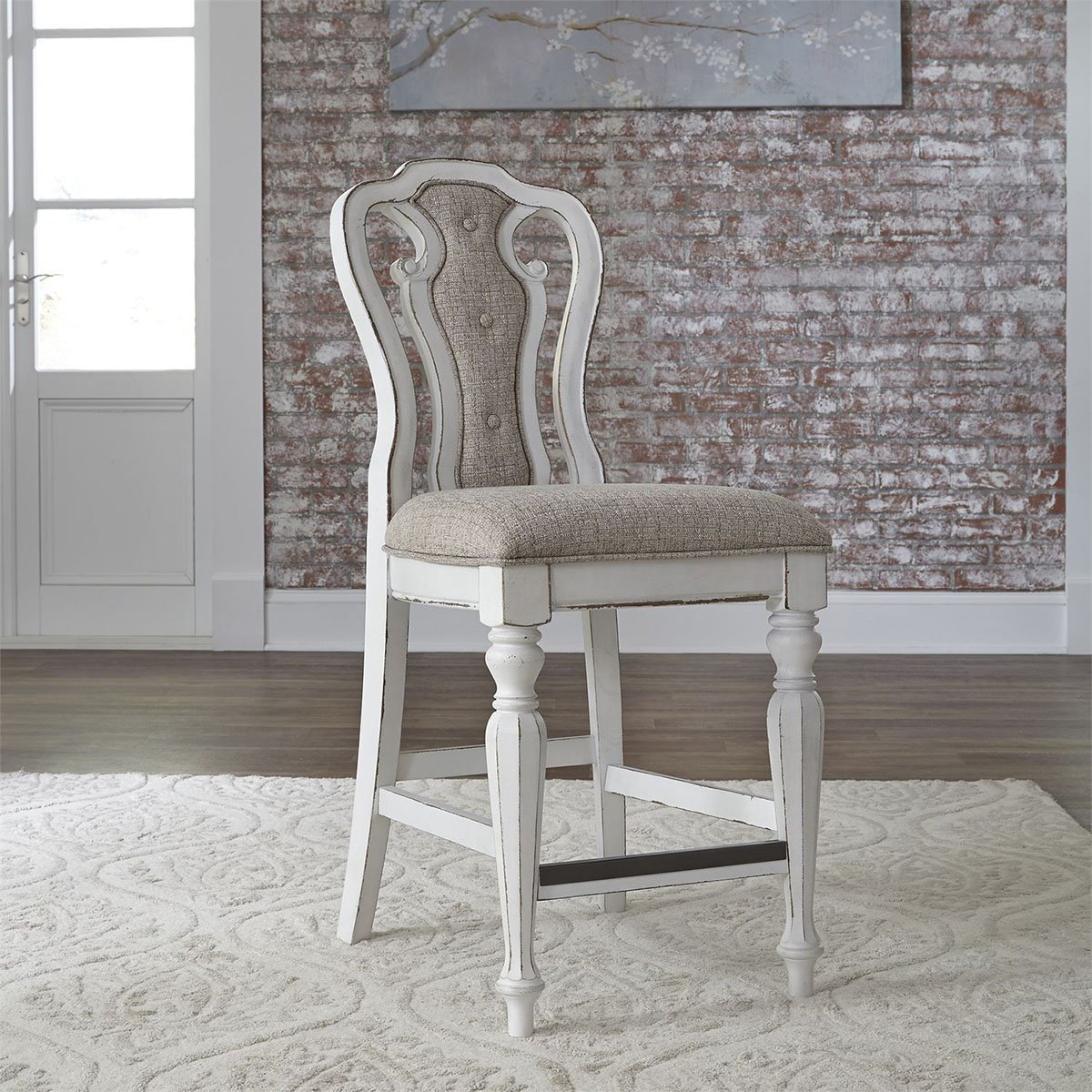 Liberty Furniture Magnolia Manor Upholstered Counter Height Chair in Antique White (Set of 2) - Luxury Home Furniture (MI)