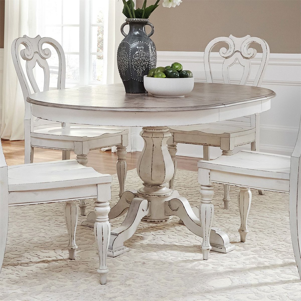 Liberty Furniture Magnolia Manor Round/Oval Pedestal Table in Antique White - Luxury Home Furniture (MI)