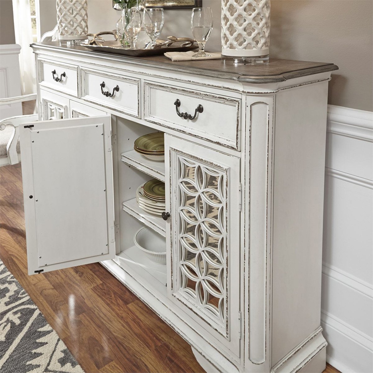 Liberty Furniture Magnolia Manor Hall Buffet in Antique White - Luxury Home Furniture (MI)