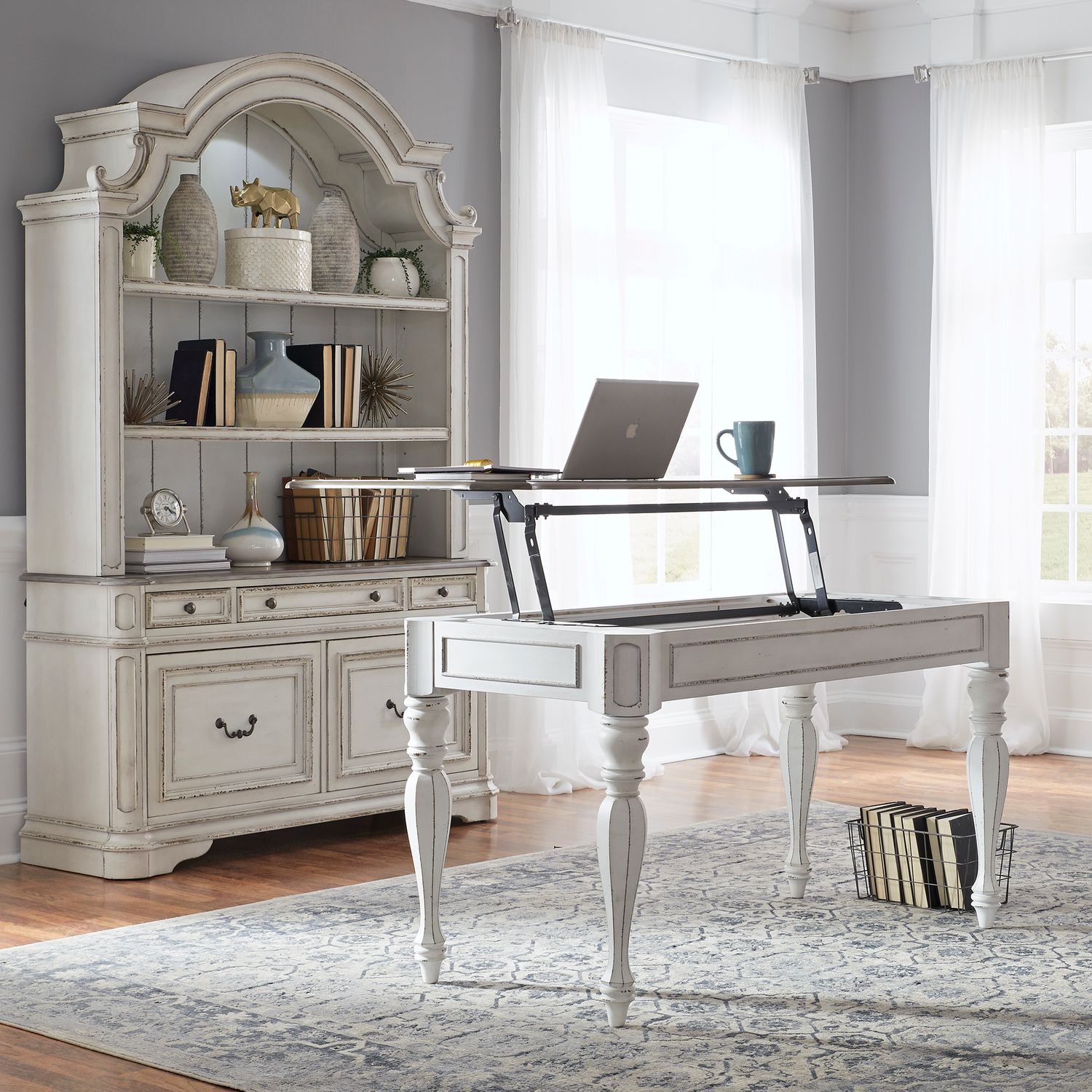 Magnolia Manor Lift Top Writing Desk in Antique White - Luxury Home Furniture (MI)